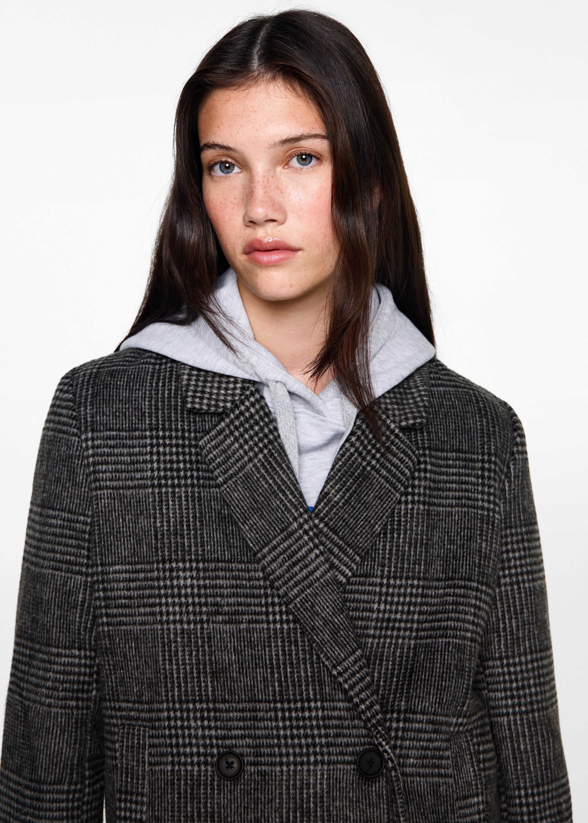 Checked wool-blend overcoat - Details of the article 1, Grey. Ref: 77017115-00.