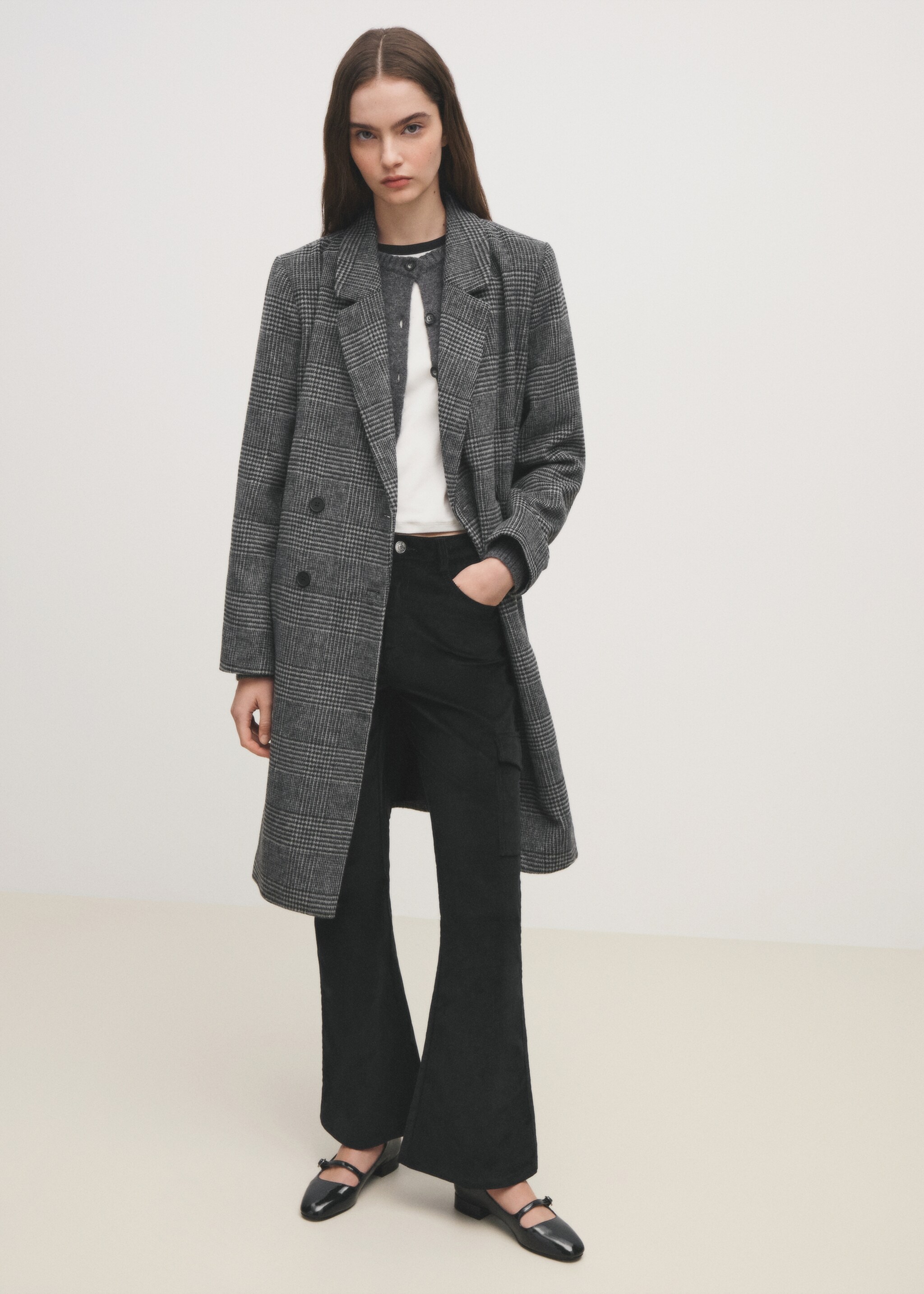 Checked wool-blend overcoat - Details of the article 6, Grey. Ref: 77017115-00.