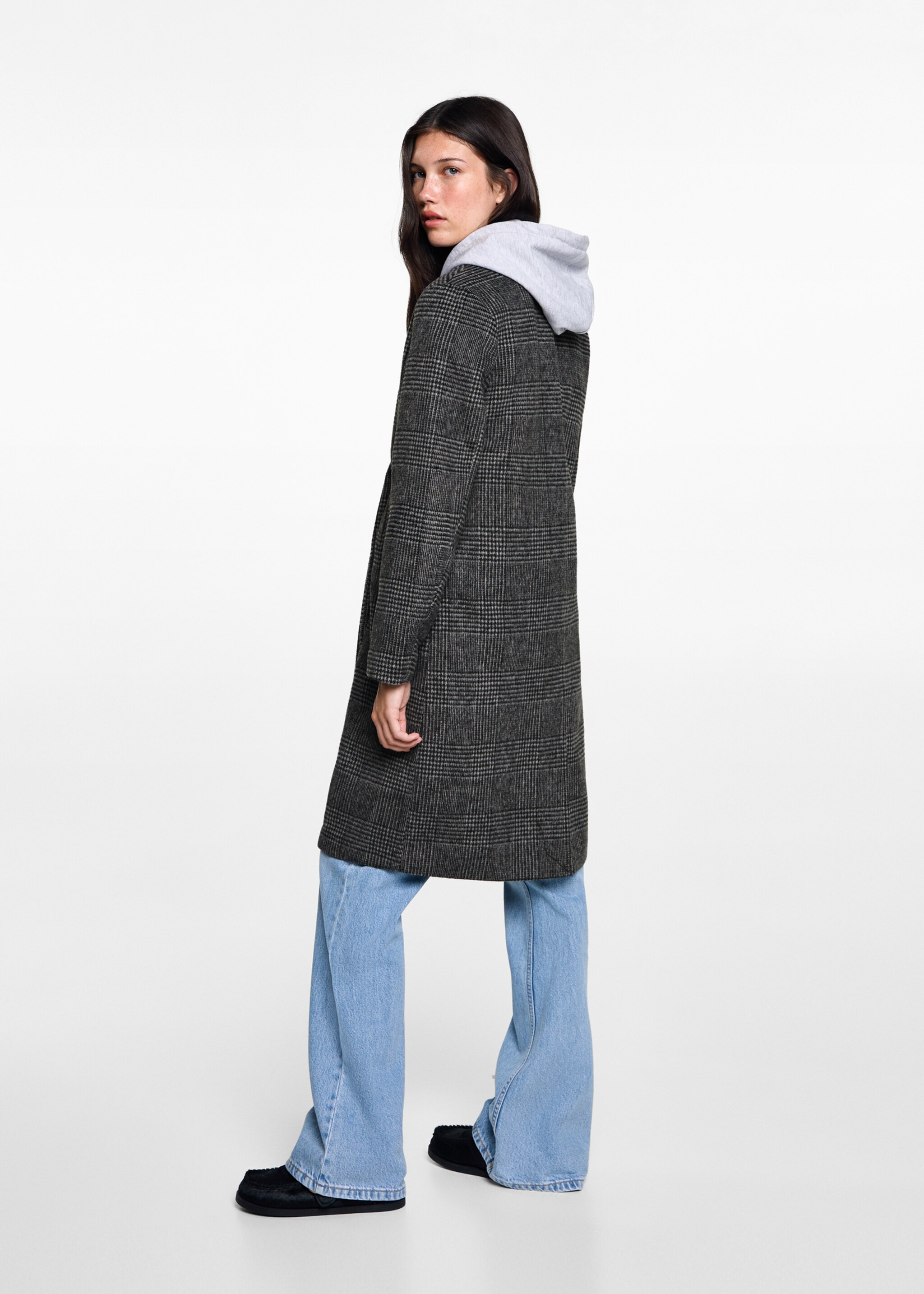 Checked wool-blend overcoat - Reverse of the article, Grey. Ref: 77017115-00.