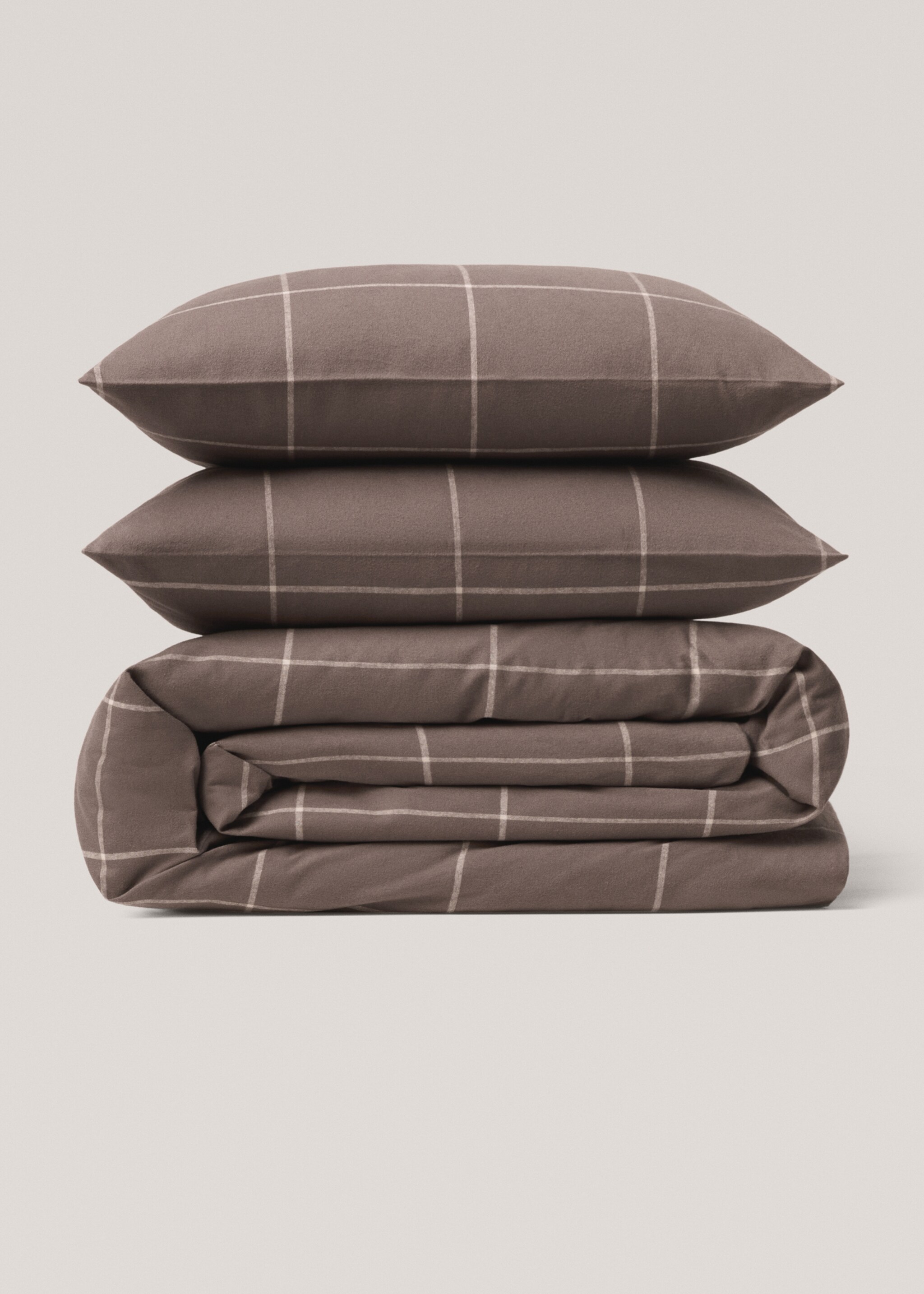 Duvet cover cotton flannel checkered cotton bed 135cm - Article without model, Chocolate. Ref: 77017670-00.