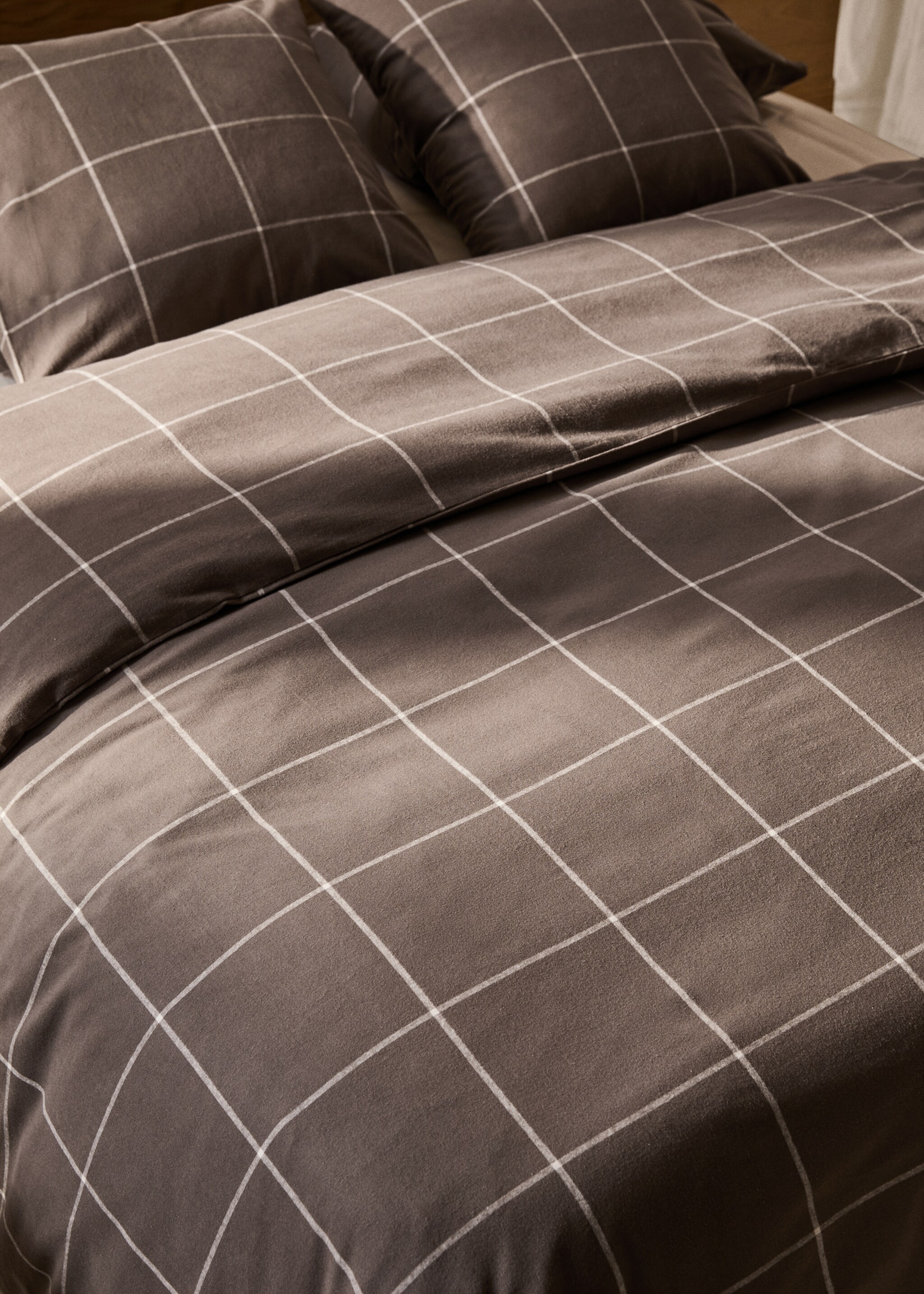 Duvet cover cotton flannel checkered cotton bed 135cm - Details of the article 7, Chocolate. Ref: 77017670-00.