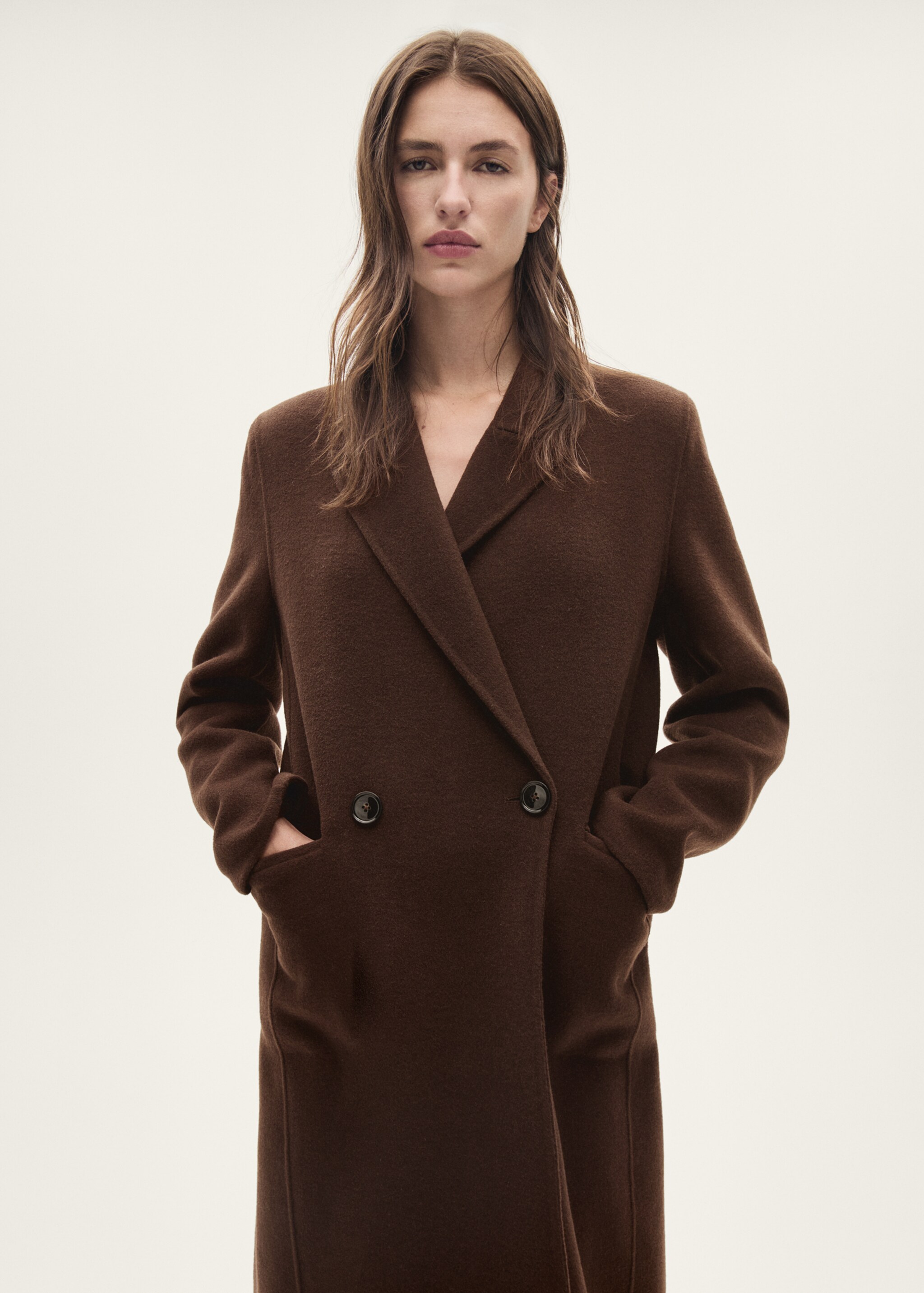 Manteau laine écharpe franges - Détail de l'article 2, Chocolat. Ref: 77017679-00.