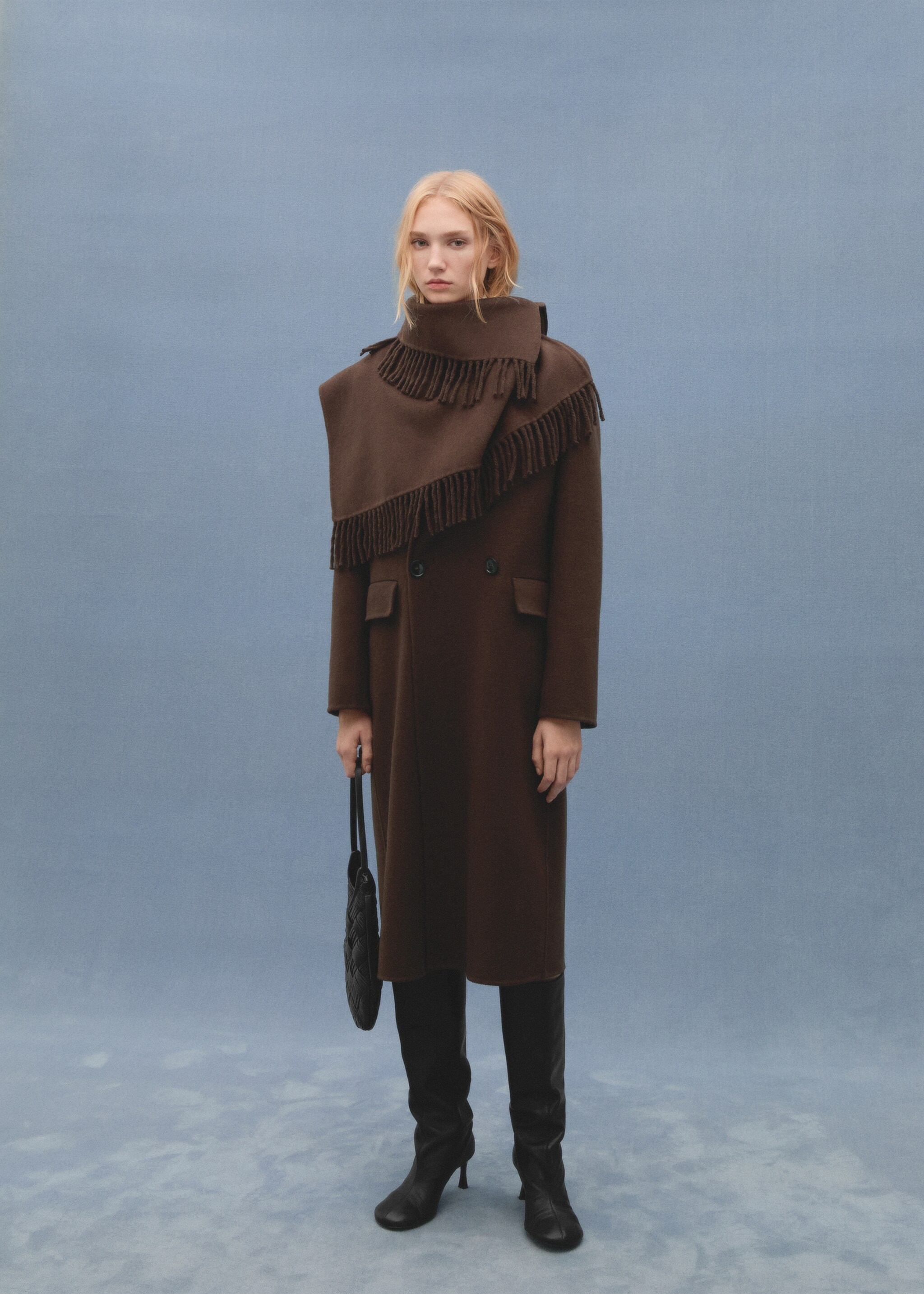 Manteau laine écharpe franges - Détail de l'article 6, Chocolat. Ref: 77017679-00.