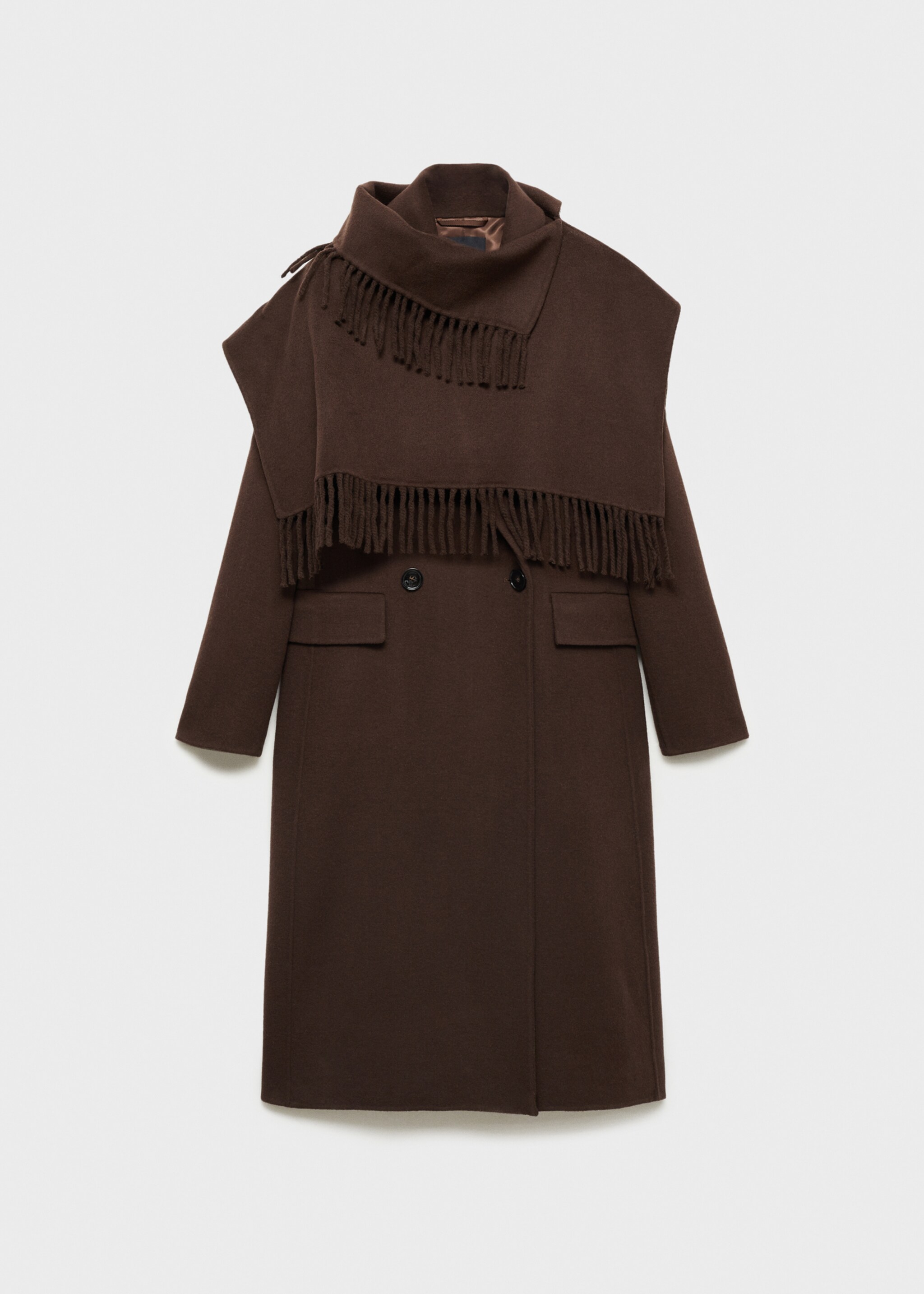 Manteau laine écharpe franges - Détail de l'article 8, Chocolat. Ref: 77017679-00.