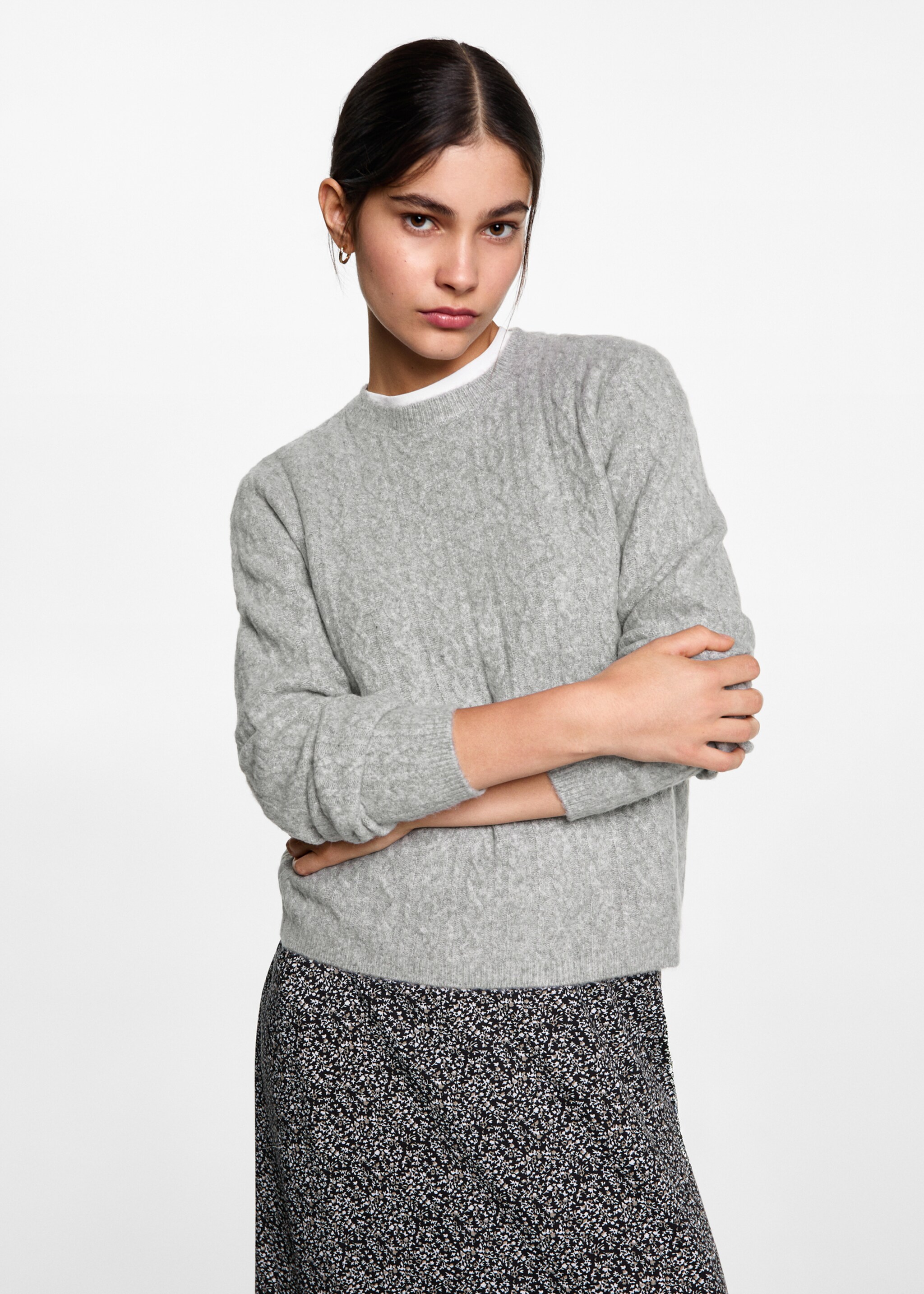 Braided knitted sweater - Medium plane, Medium Heather Grey. Ref: 77017703-00.
