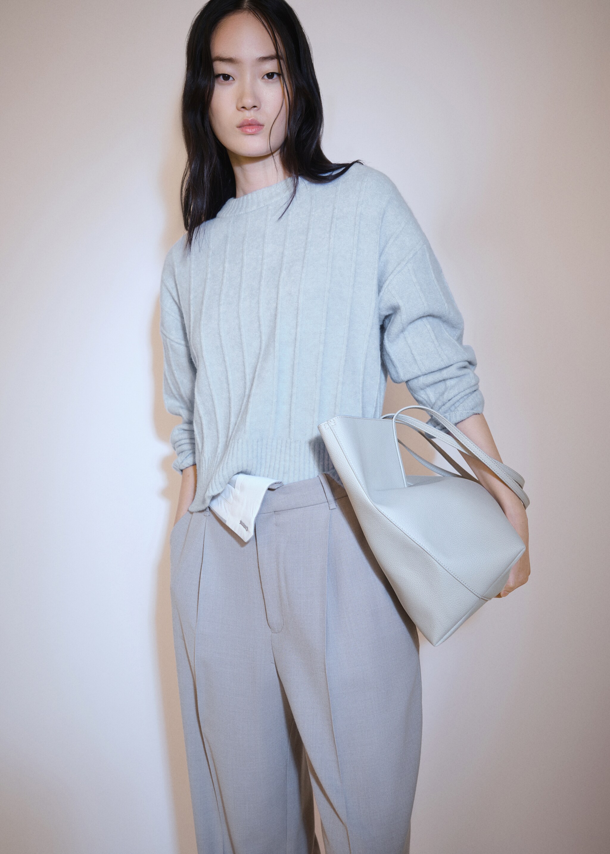 Úpletový svetr s výstřihem perkins - Náhled ve středové rovině, Modrá obloha. Ref: 77017705-00.