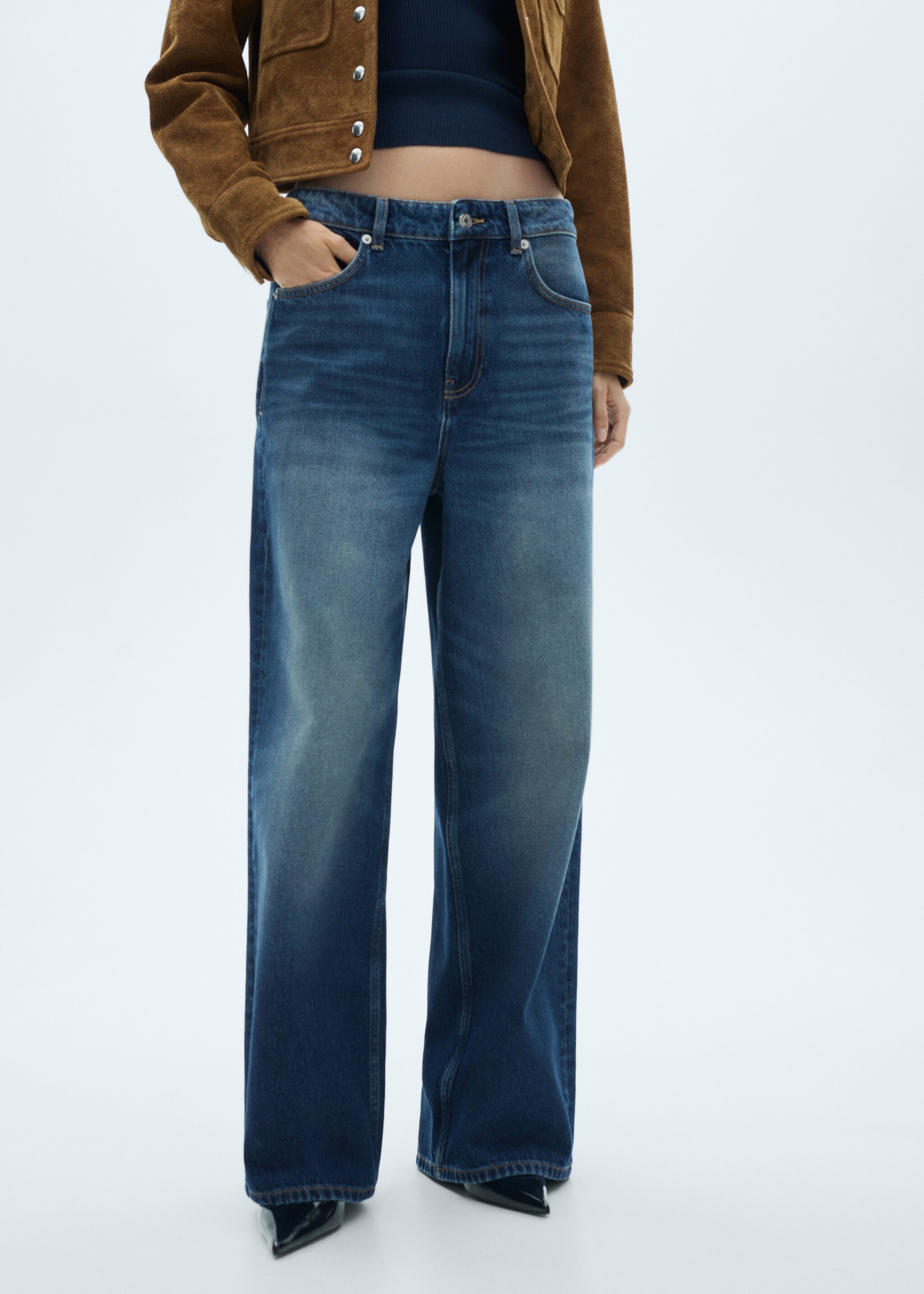 Wideleg loose low-rise jeans - Middenvlak, Donkerblauw. Ref: 77017716-00.