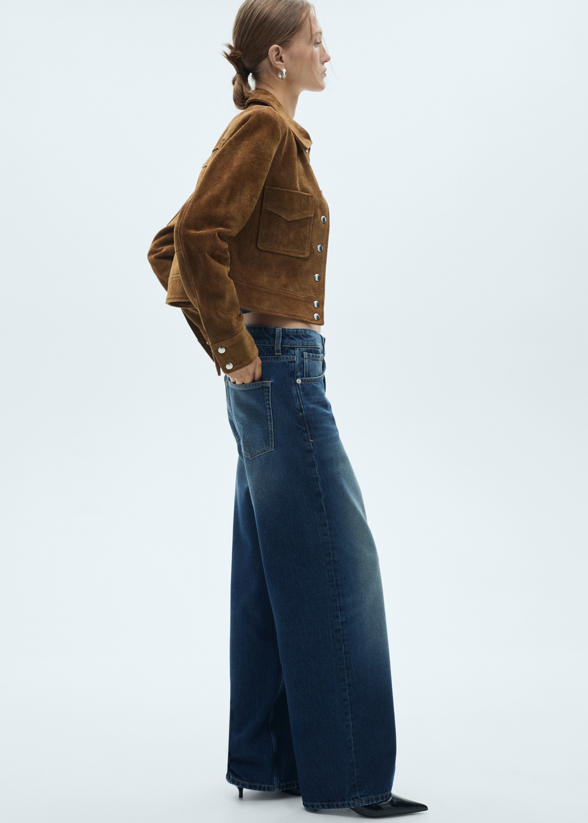 Wideleg loose low-rise jeans - Detail van het artikel 2, Donkerblauw. Ref: 77017716-00.