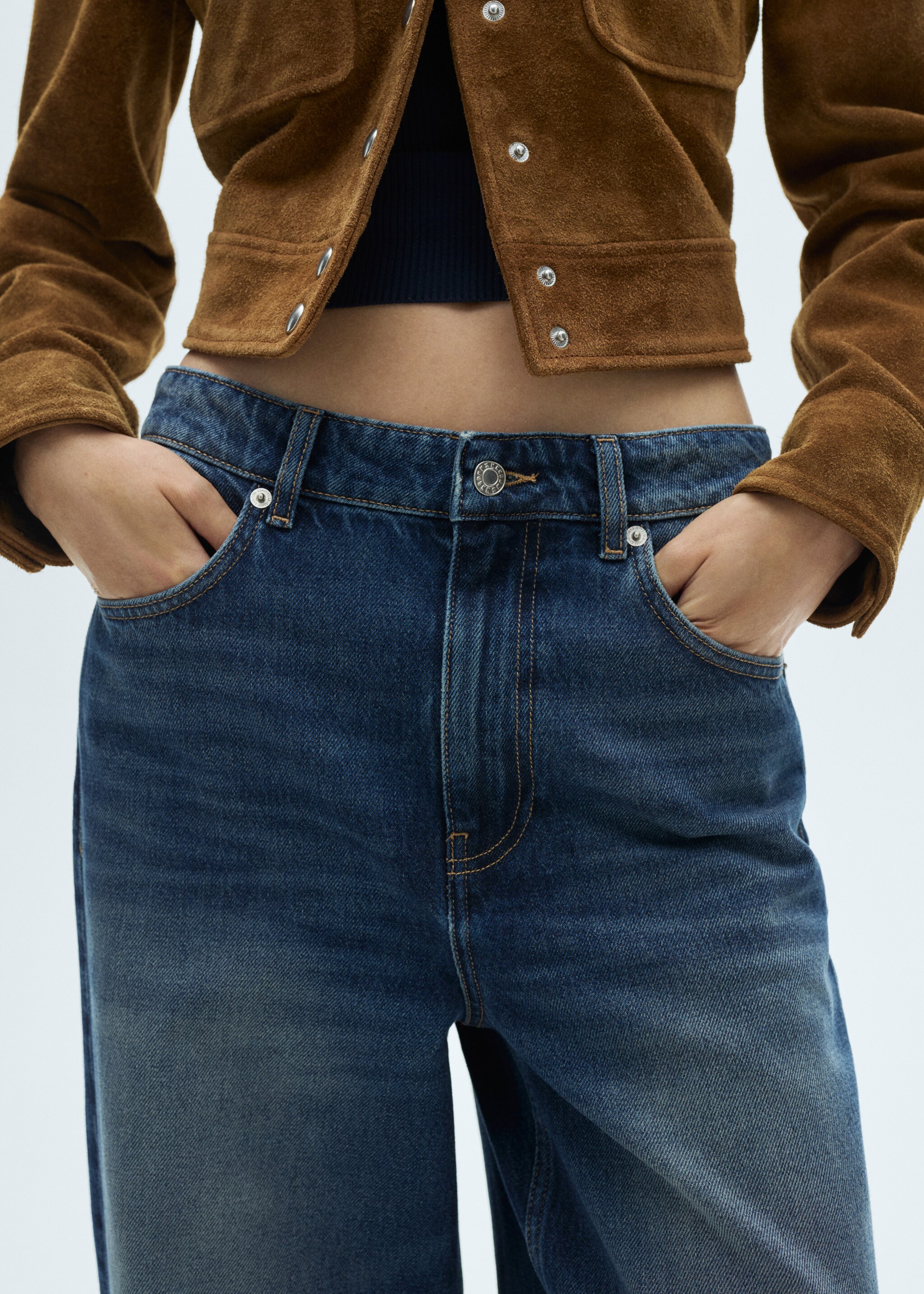 Wideleg loose low-rise jeans - Detail van het artikel 6, Donkerblauw. Ref: 77017716-00.