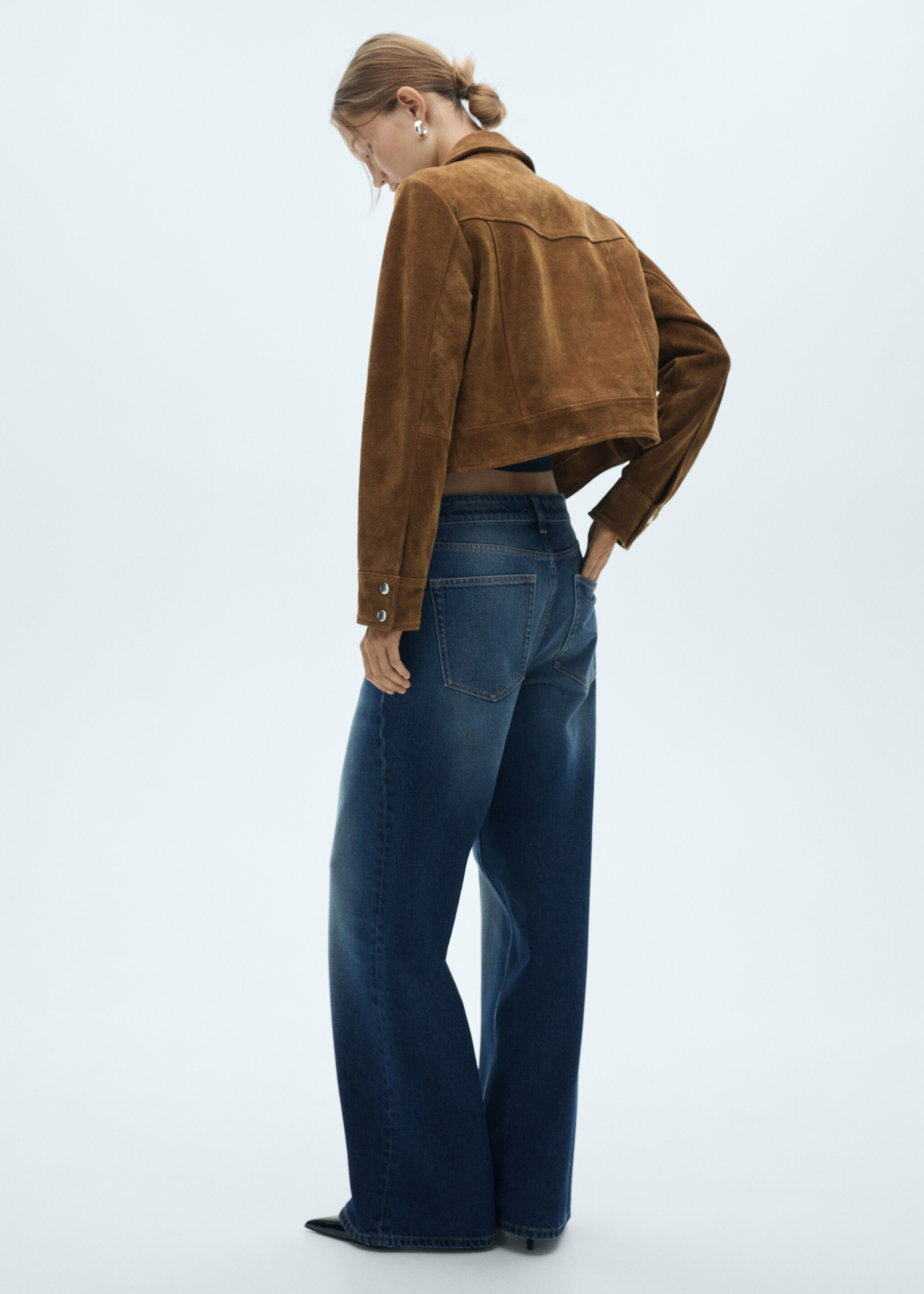 Wideleg loose low-rise jeans - Achterkant van het artikel, Donkerblauw. Ref: 77017716-00.