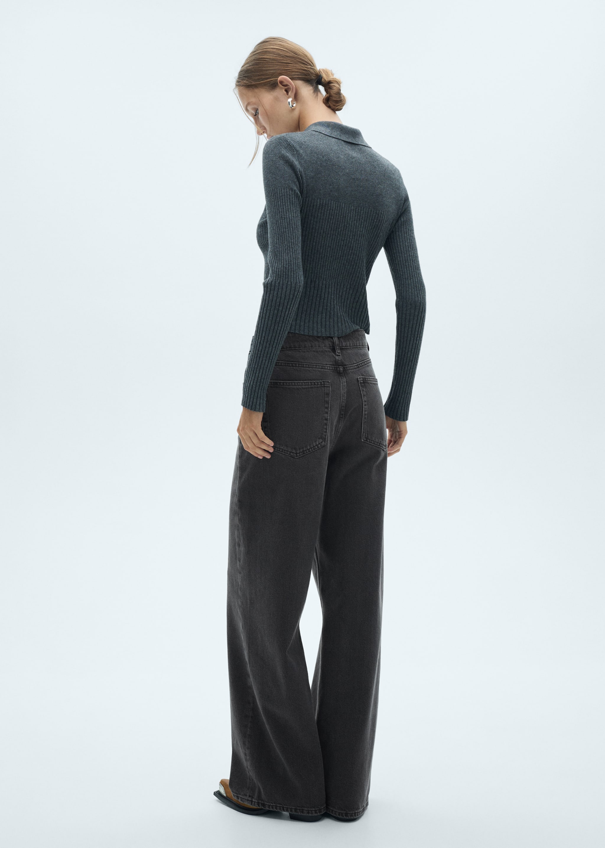 Low-rise loose-fit wide leg jeans - Reverse of the article, Black denim. Ref: 77017717-00.