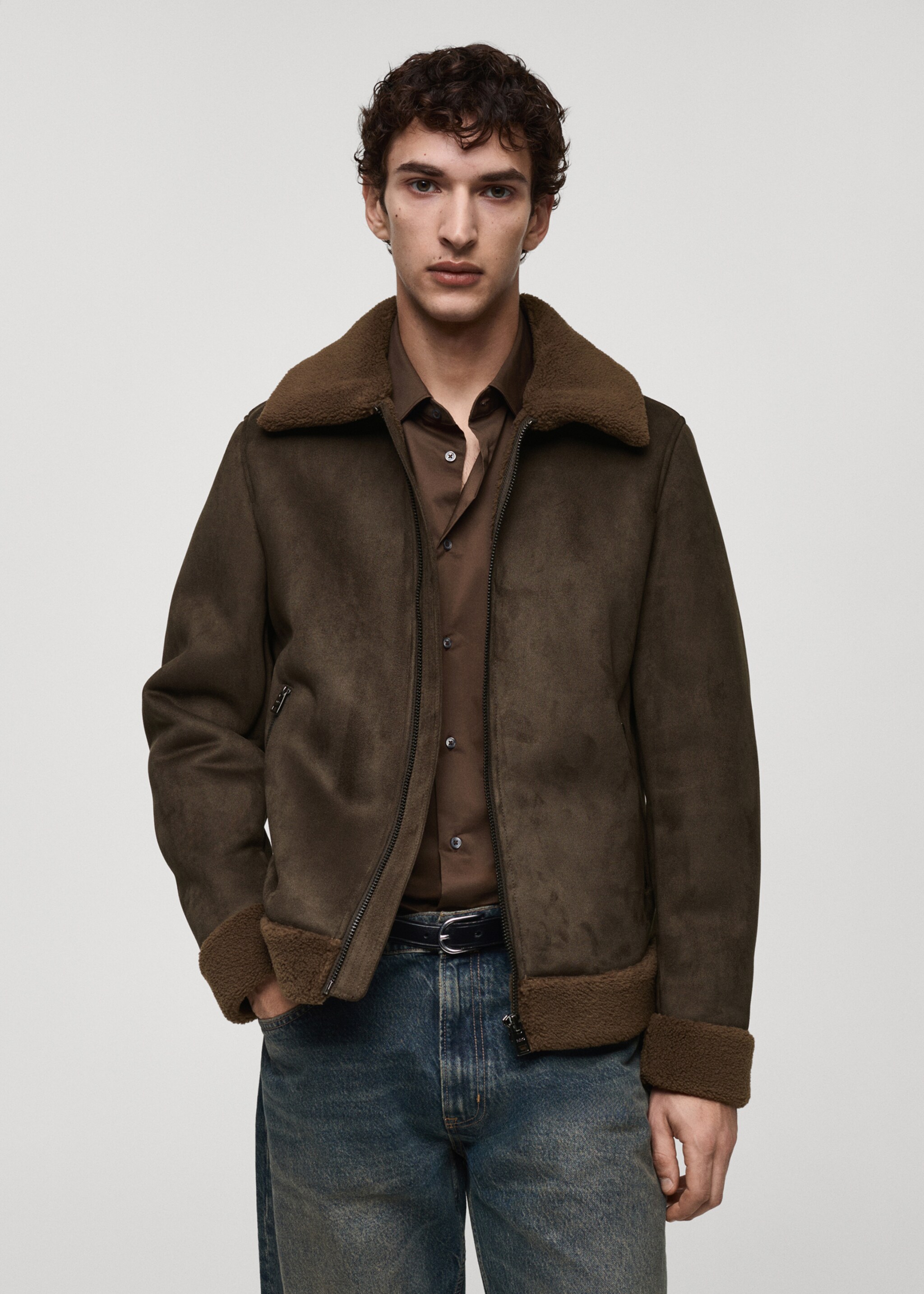 Jacket with shearling-effect lining - Medium plane, Cognac. Ref: 77017915-00.