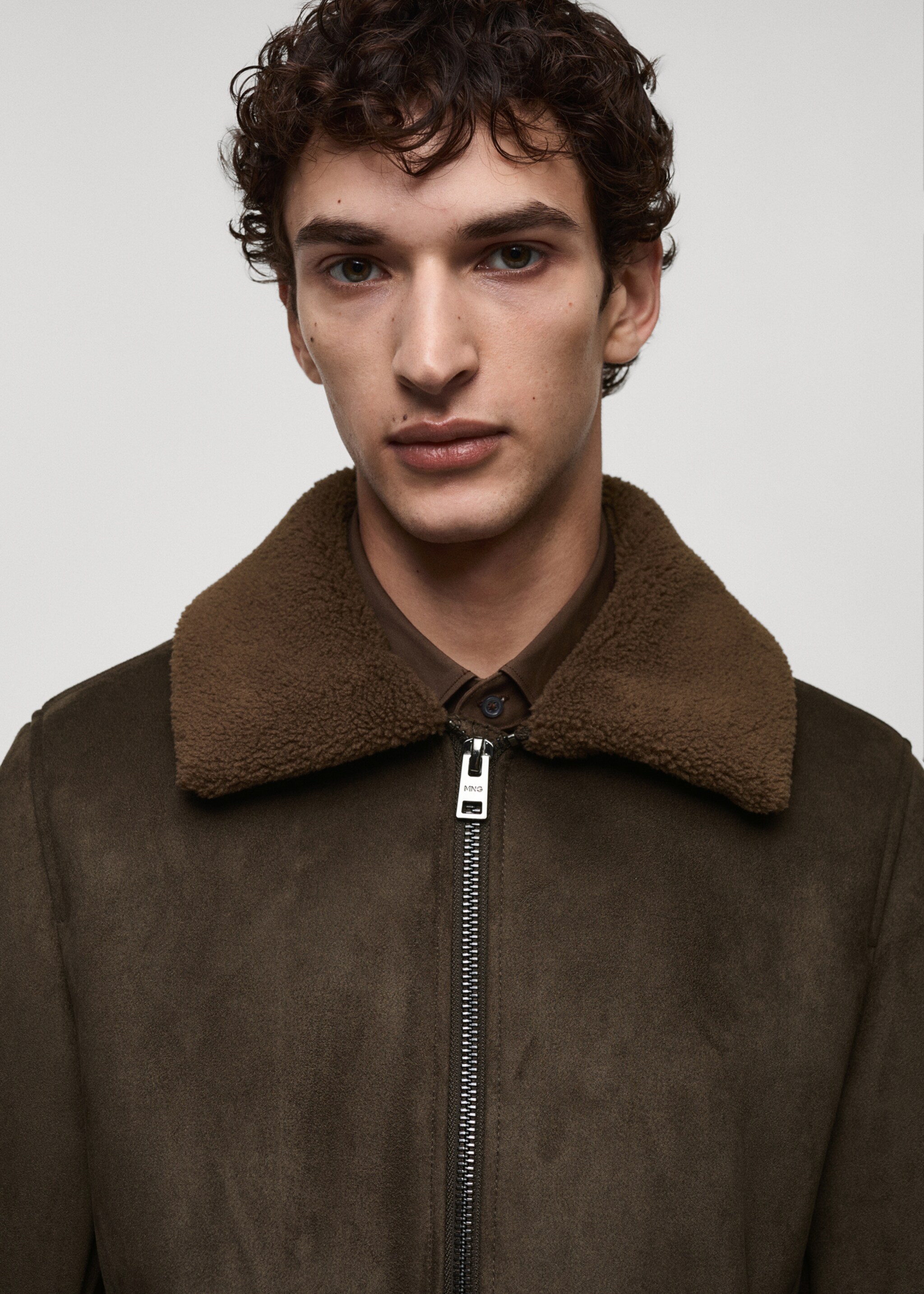 Jacket with shearling-effect lining - Details of the article 1, Cognac. Ref: 77017915-00.