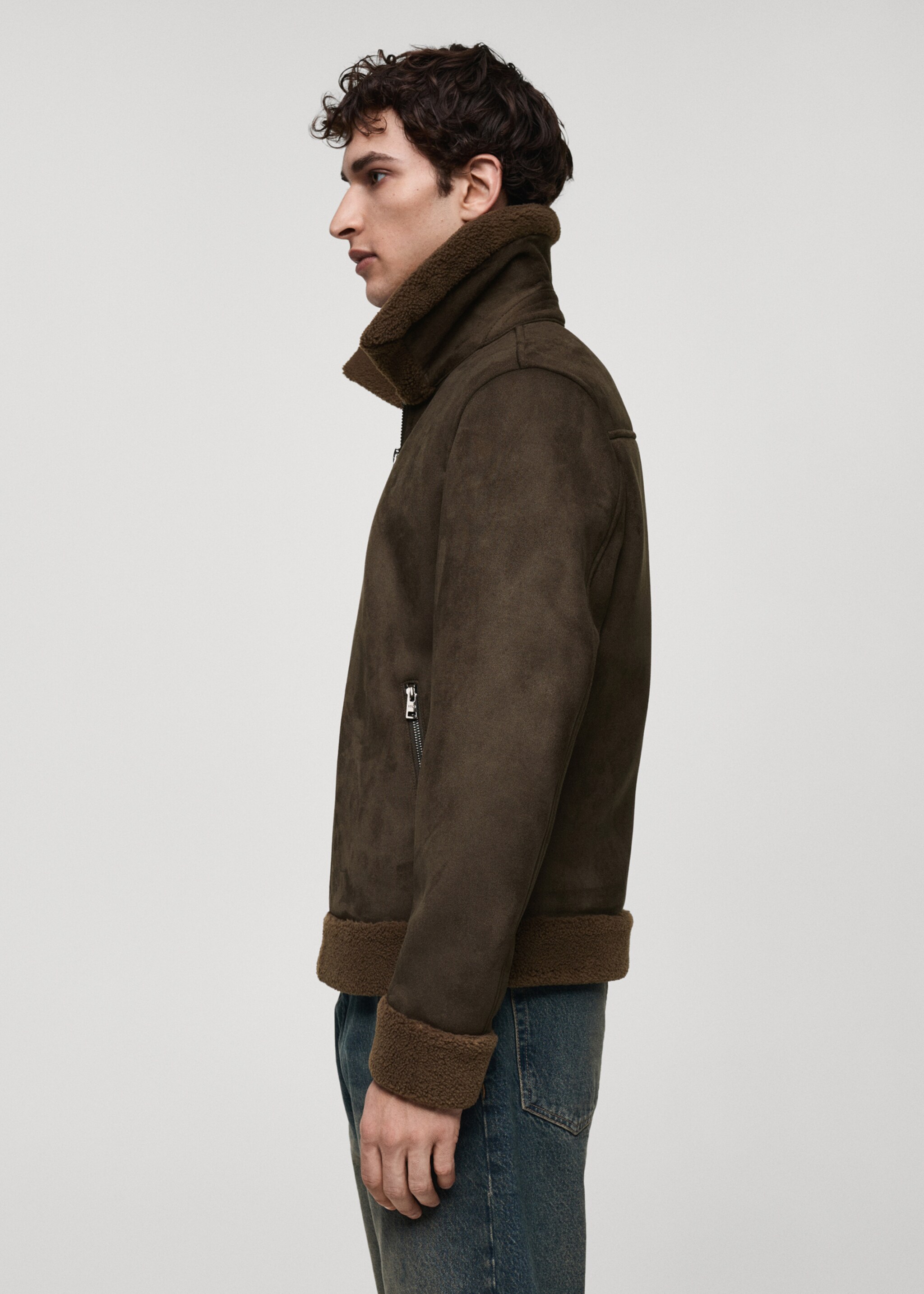 Jacket with shearling-effect lining - Details of the article 2, Cognac. Ref: 77017915-00.