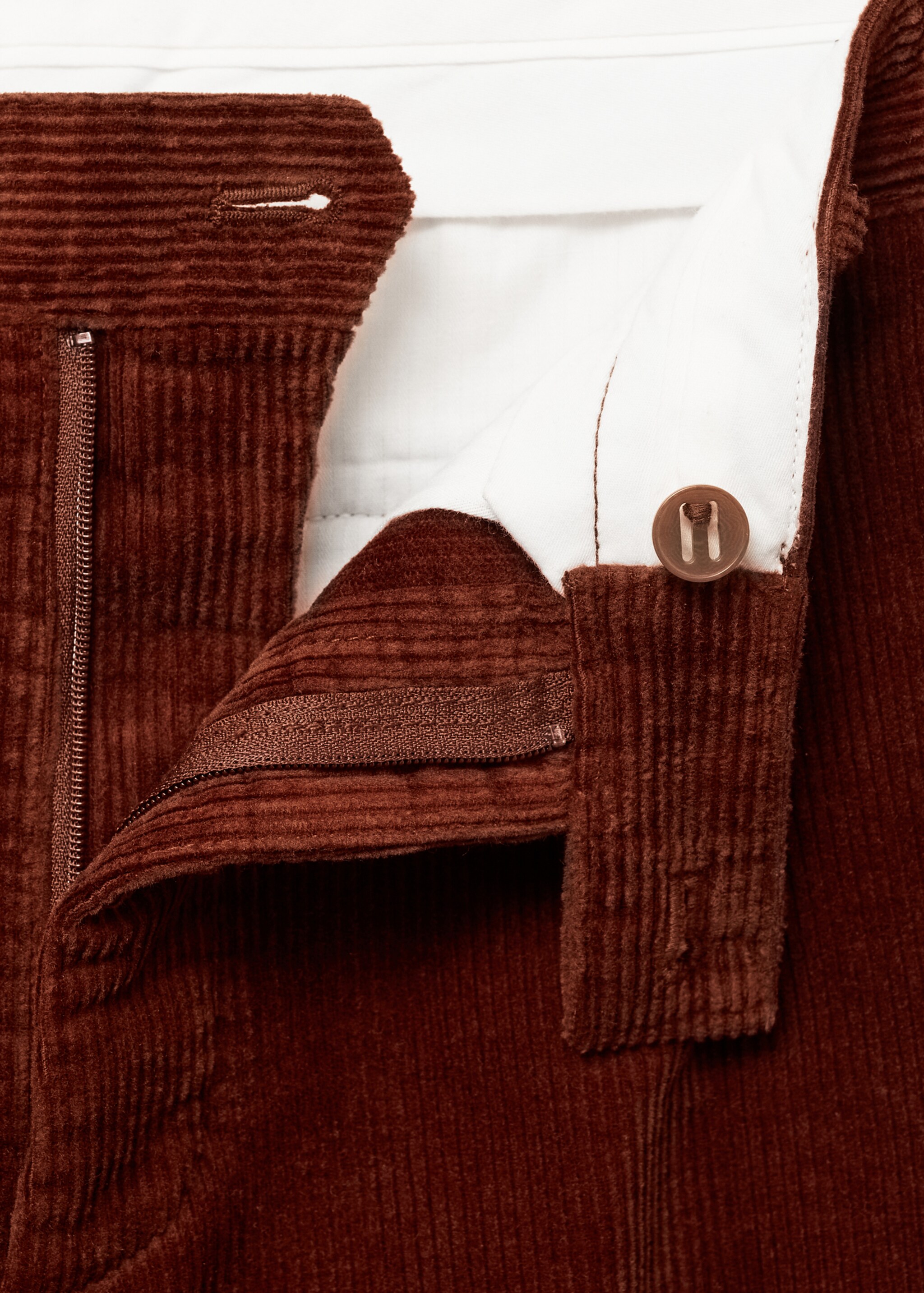 Corduroy straight-fit trousers - Details of the article 8, Russet. Ref: 77017921-00.