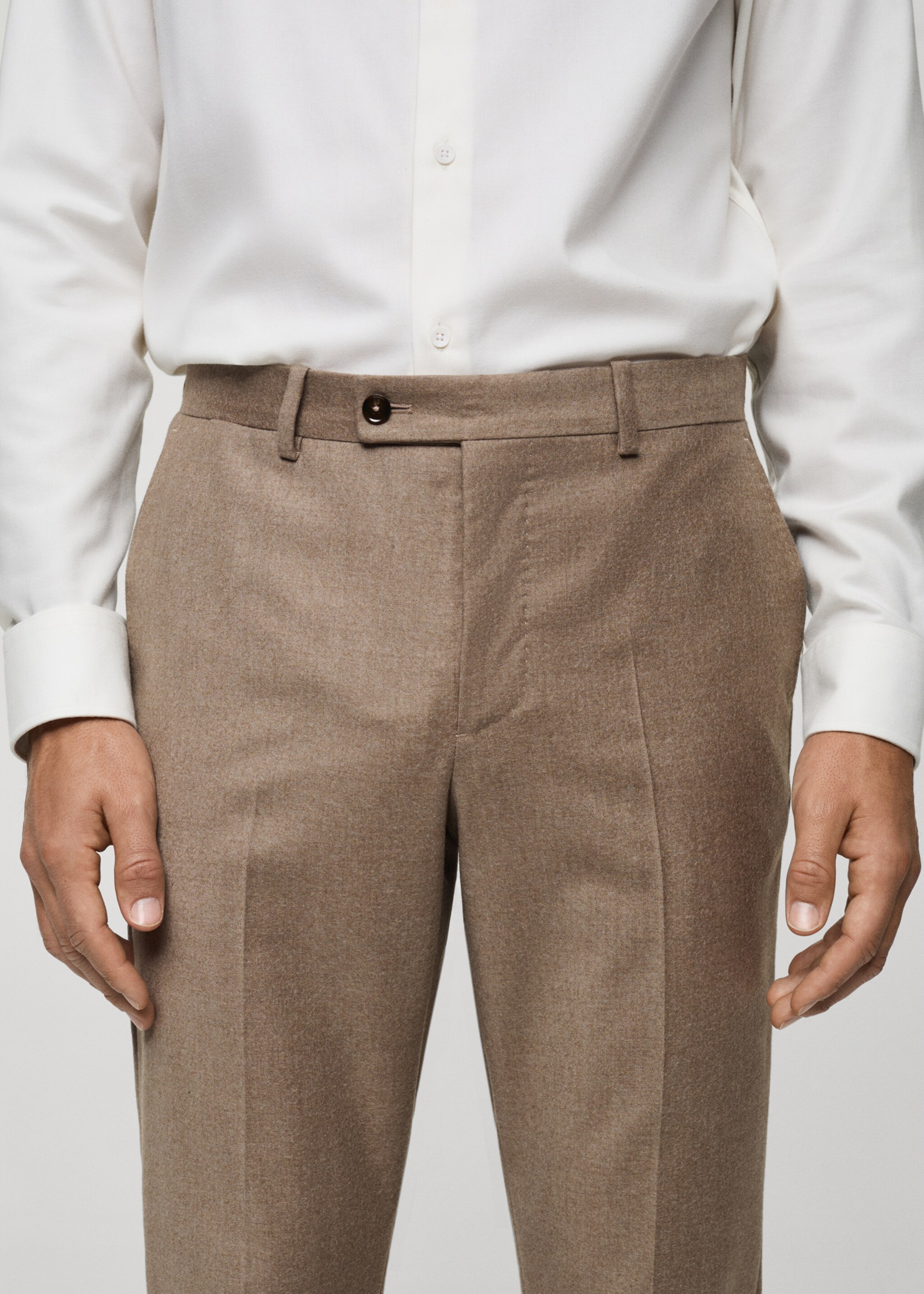 100% Italian virgin wool flannel suit trousers - Details of the article 1, Medium Brown. Ref: 77017925-00.