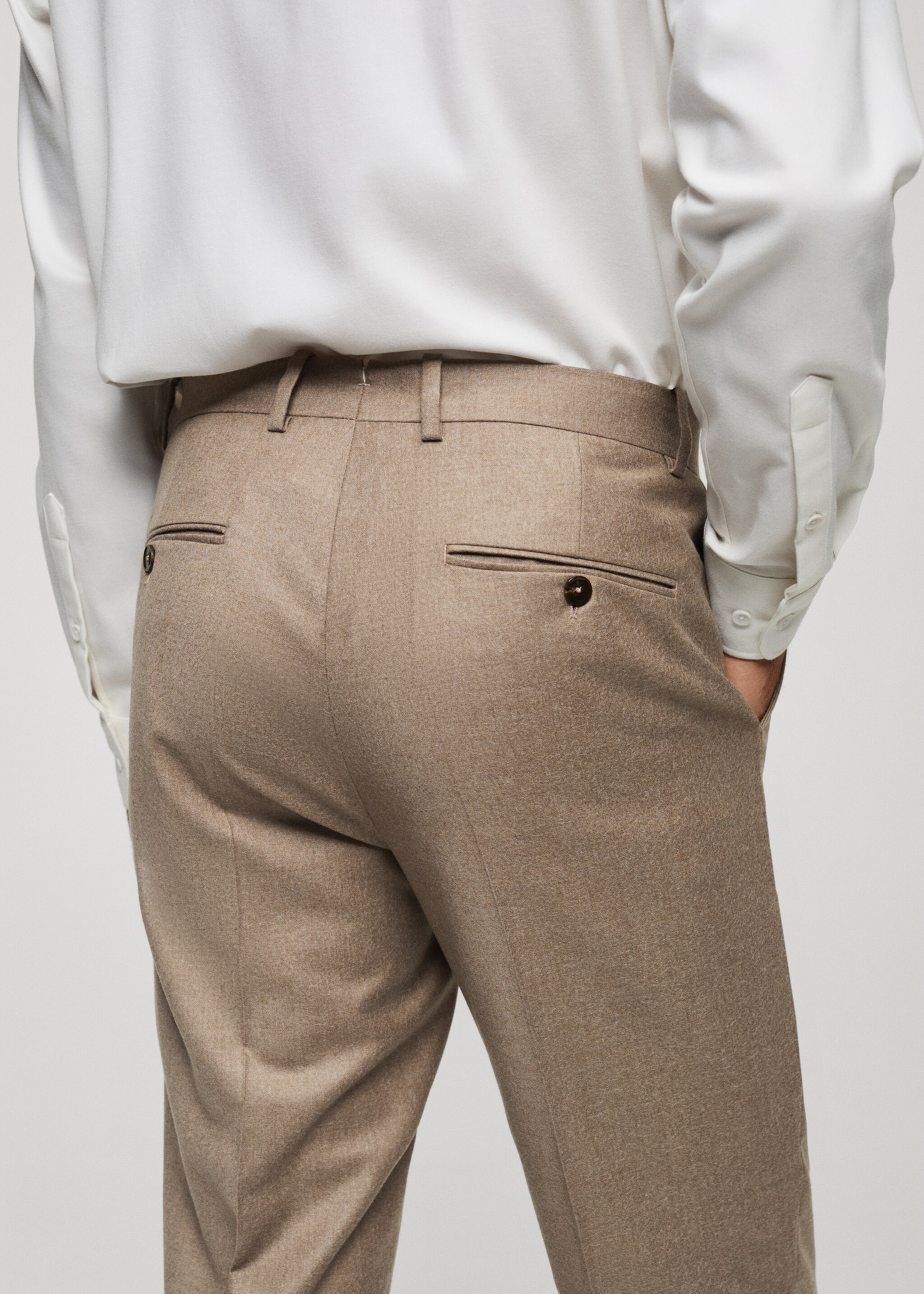 100% Italian virgin wool flannel suit trousers - Details of the article 2, Medium Brown. Ref: 77017925-00.