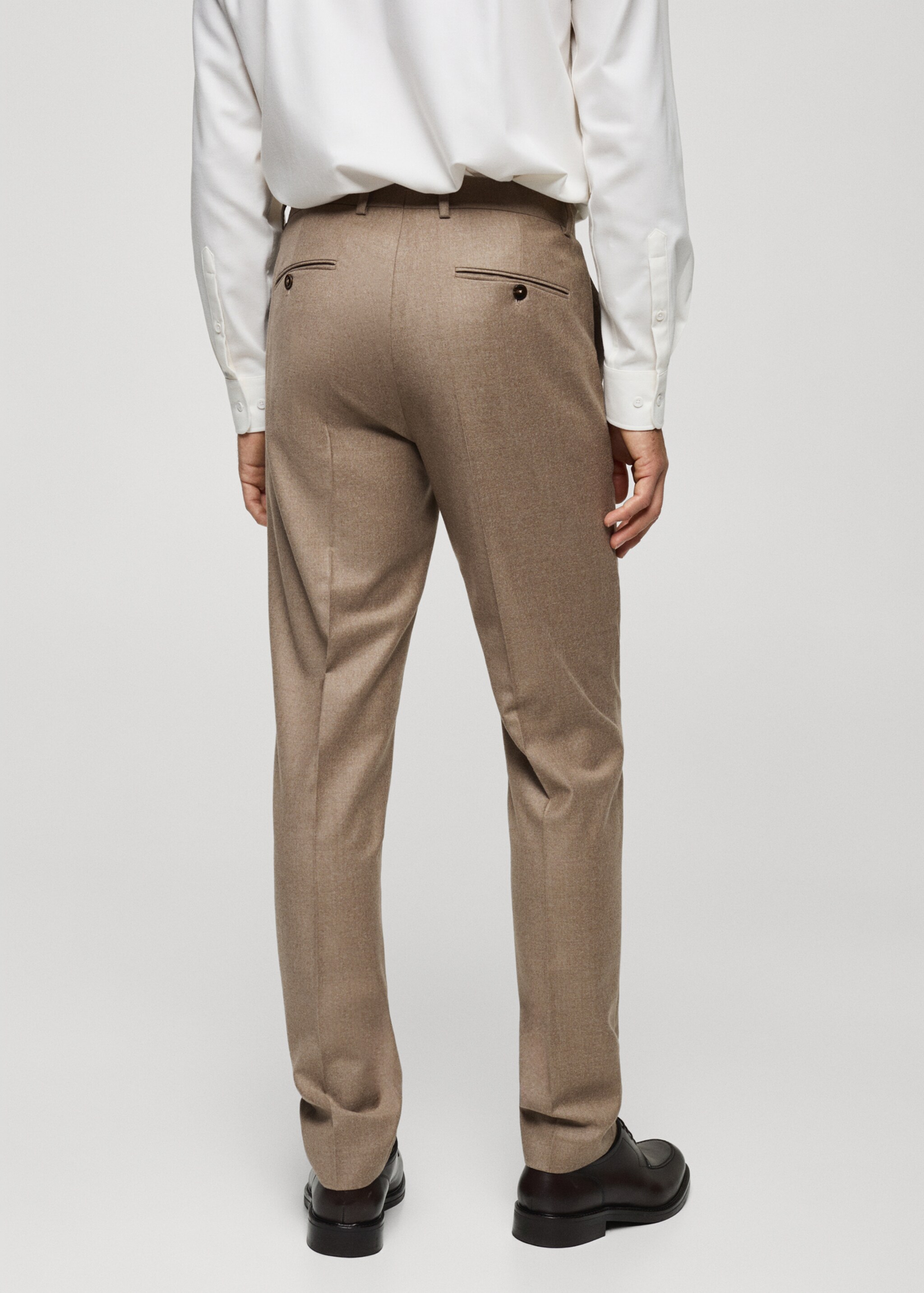 100% Italian virgin wool flannel suit trousers - Reverse of the article, Medium Brown. Ref: 77017925-00.