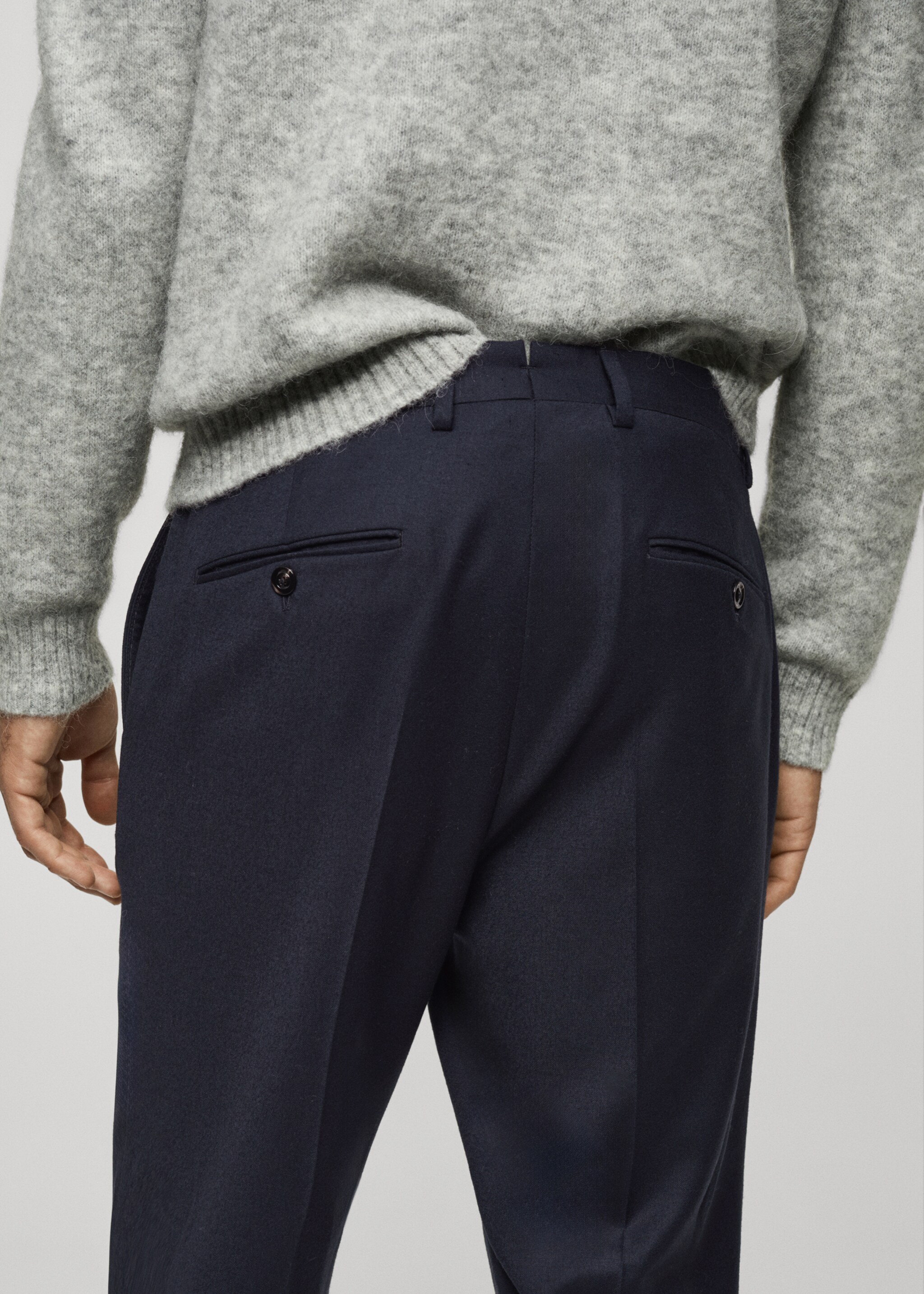 100% Italian virgin wool flannel suit trousers - Details of the article 2, Dark Navy. Ref: 77017926-00.