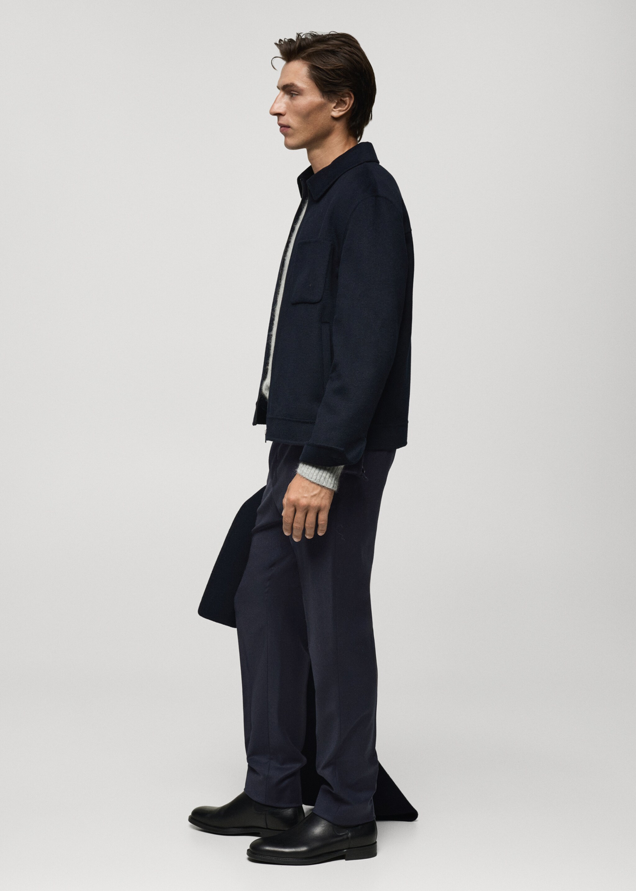 100% Italian virgin wool flannel suit trousers - Details of the article 6, Dark Navy. Ref: 77017926-00.