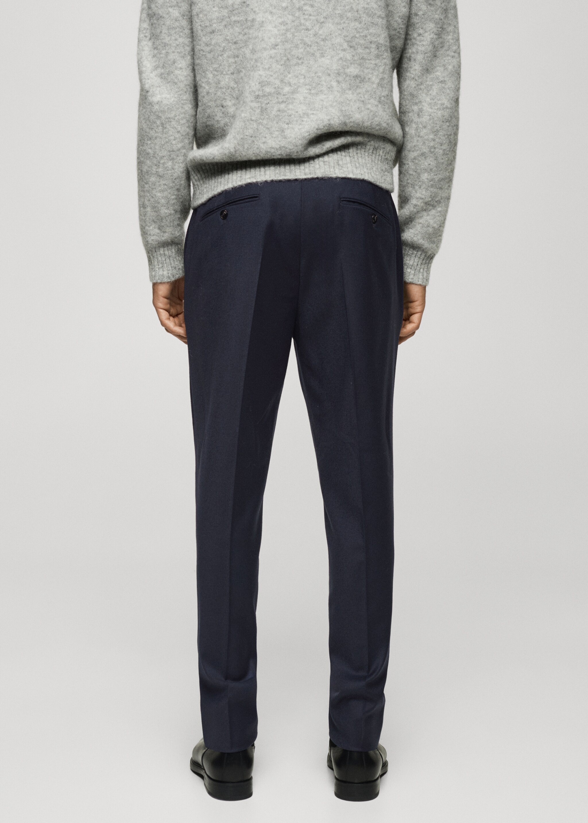 100% Italian virgin wool flannel suit trousers - Reverse of the article, Dark Navy. Ref: 77017926-00.