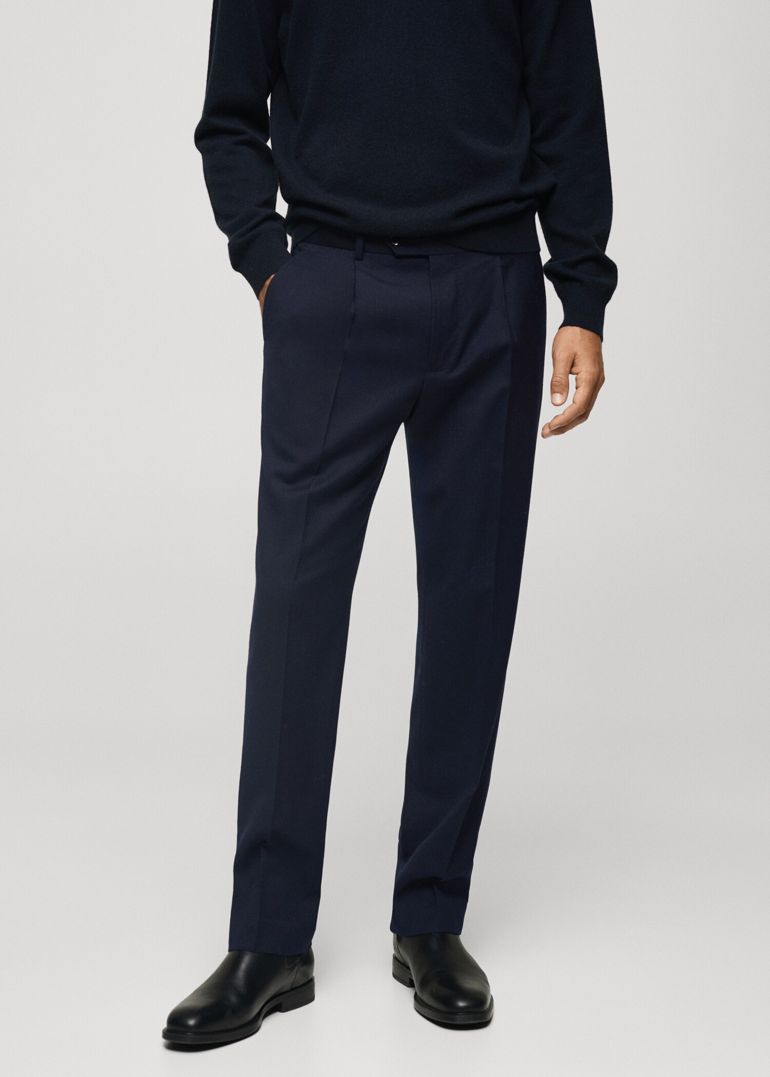 Pantalon costume flanelle 100 % laine vierge - Plan moyen