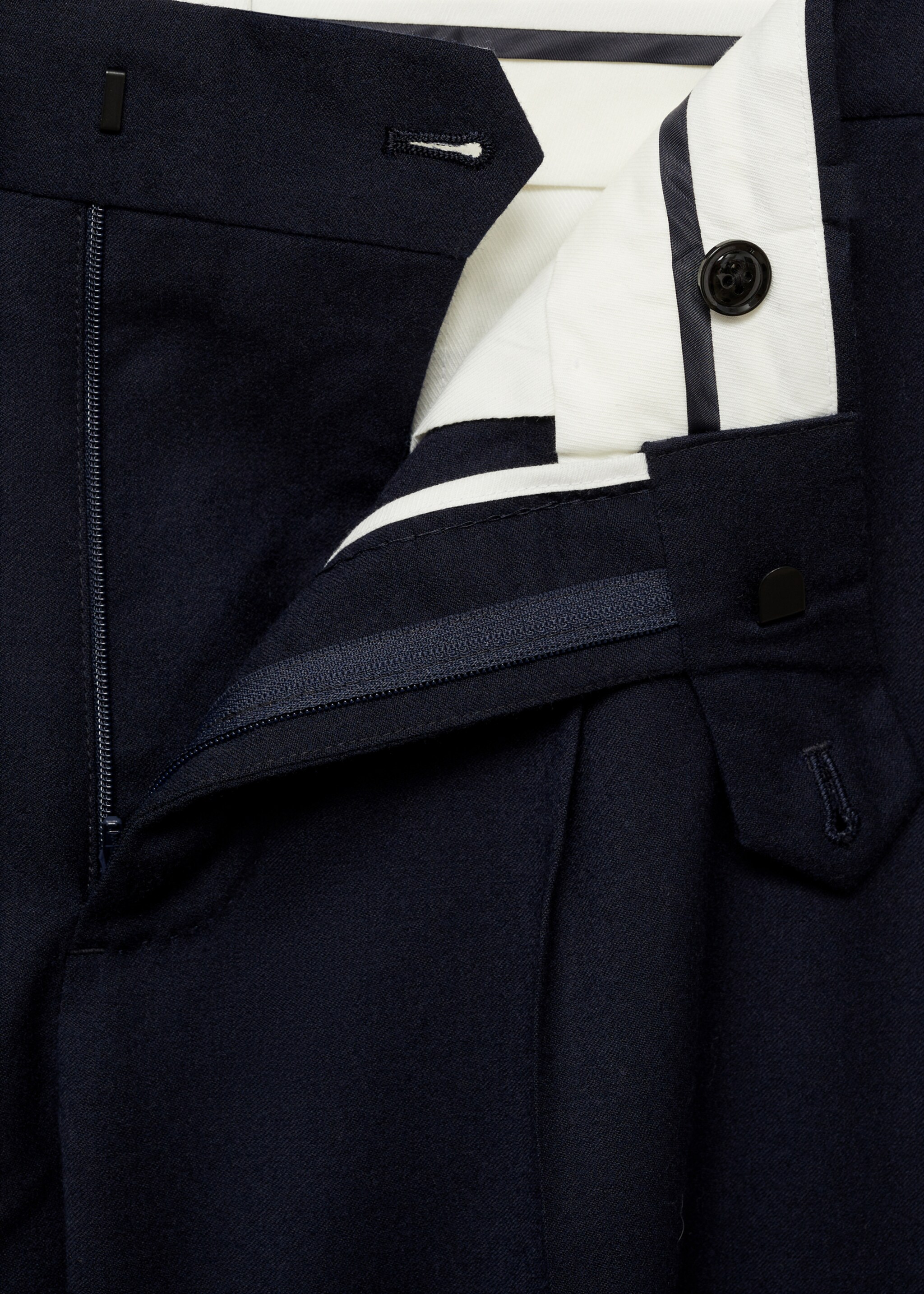 100% virgin wool flannel suit trousers - Details of the article 8, Dark Navy. Ref: 77017927-00.