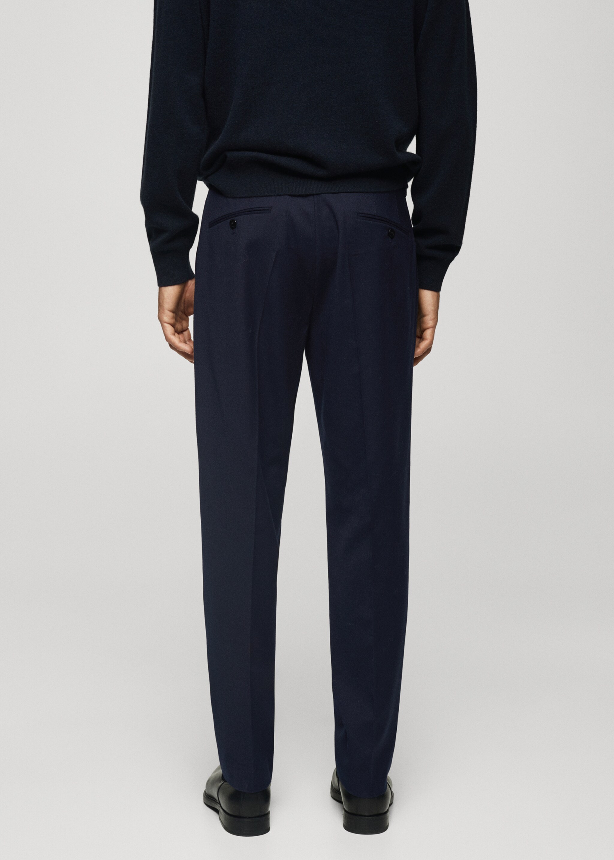 100% virgin wool flannel suit trousers - Reverse of the article, Dark Navy. Ref: 77017927-00.