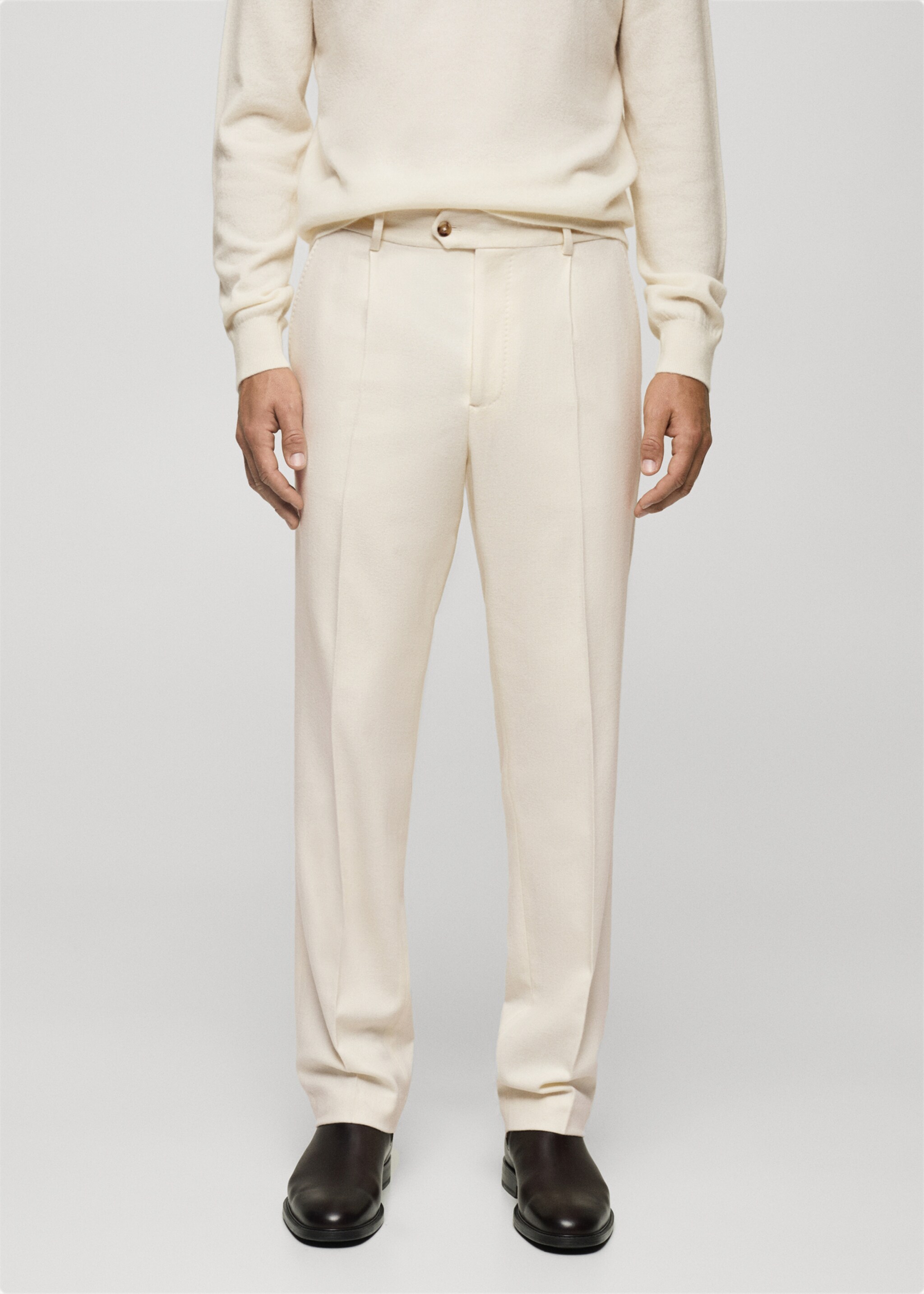 Italian wool flannel suit trousers - Medium plane, White. Ref: 77017928-00.