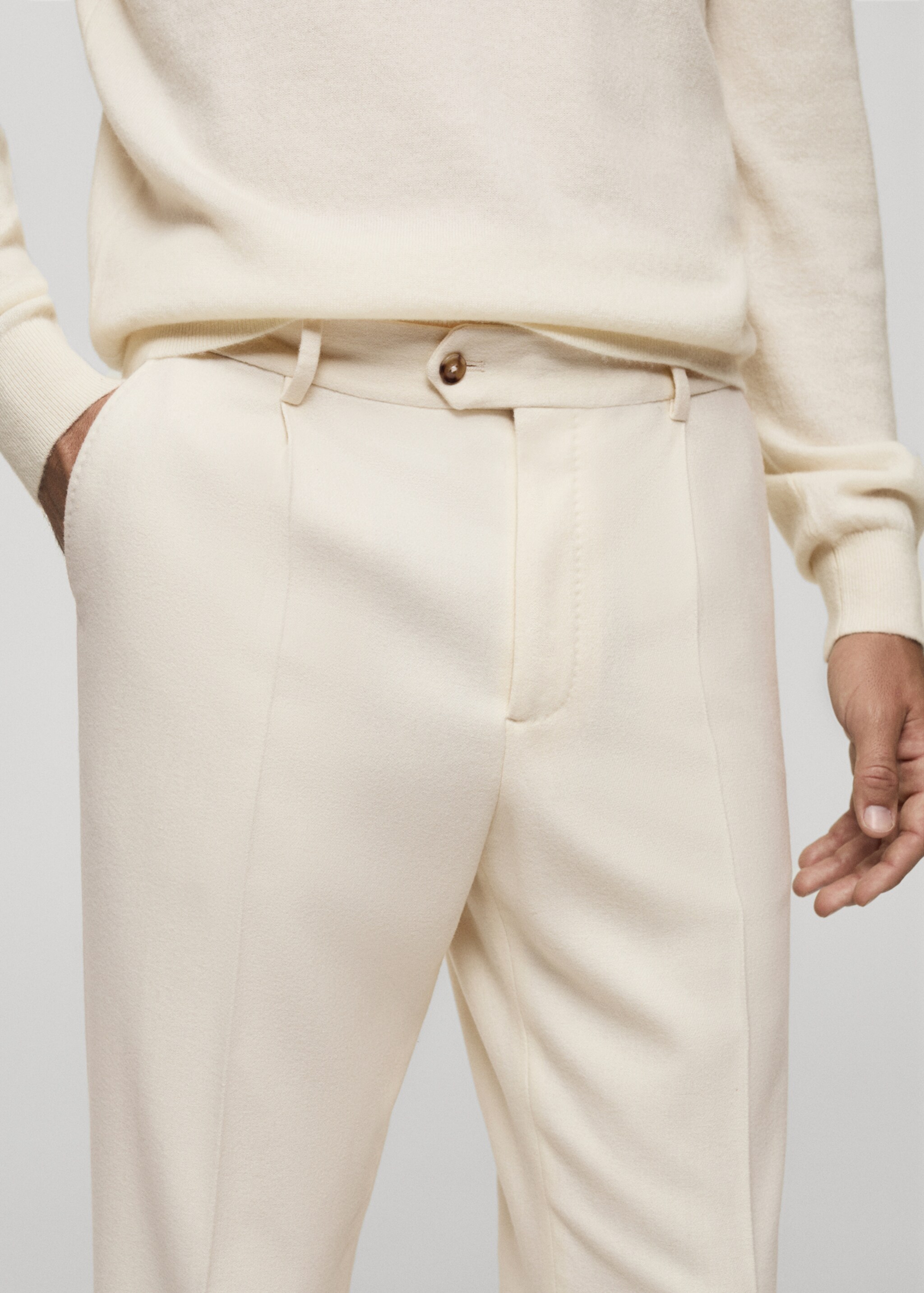 Italian wool flannel suit trousers - Details of the article 1, White. Ref: 77017928-00.