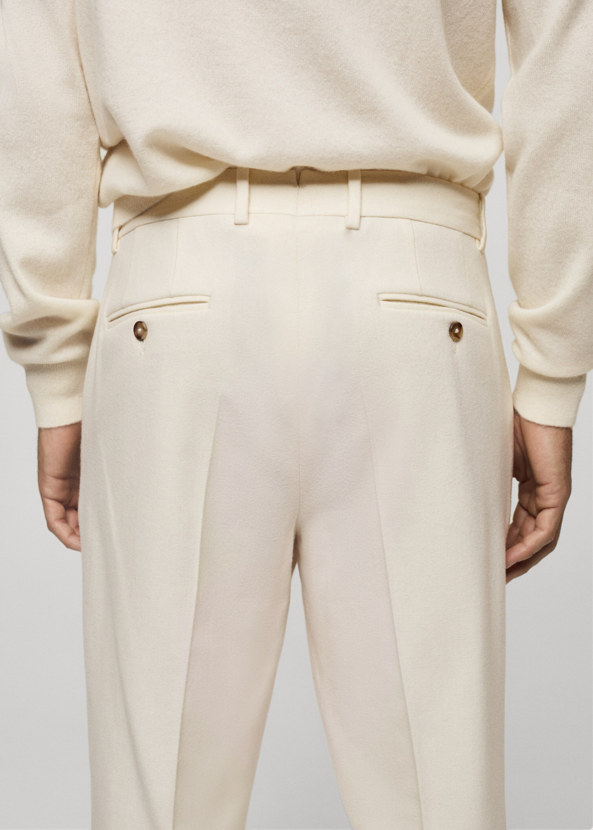 Italian wool flannel suit trousers - Details of the article 2, White. Ref: 77017928-00.