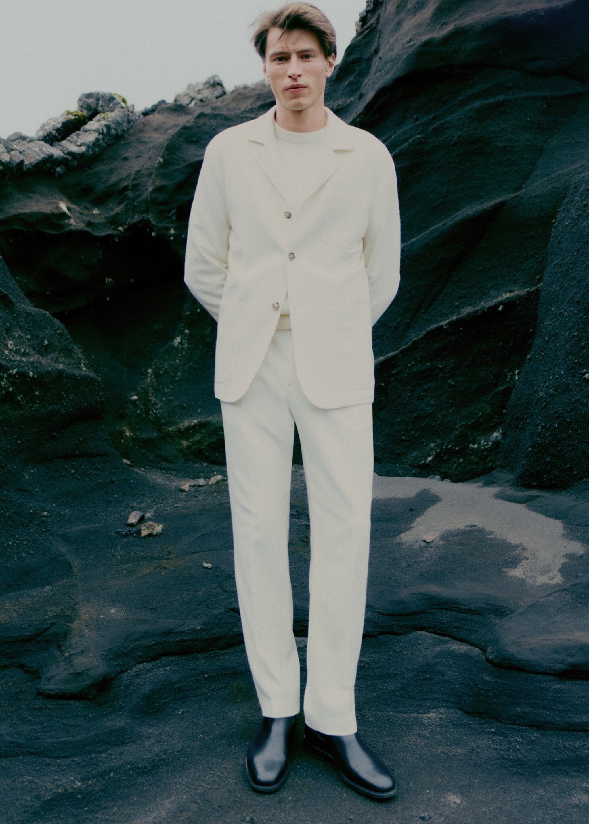 Italian wool flannel suit trousers - Details of the article 3, White. Ref: 77017928-00.