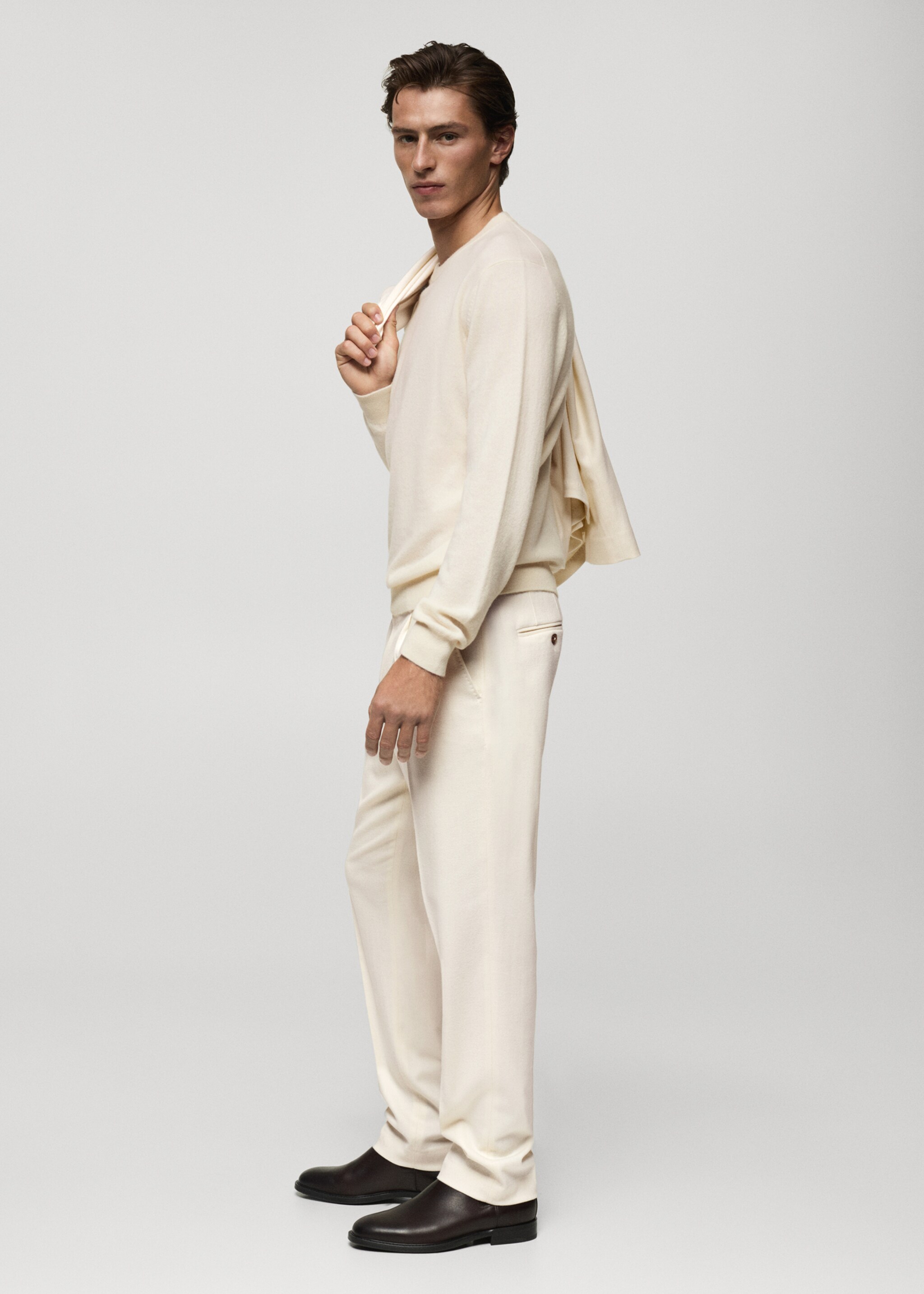 Italian wool flannel suit trousers - Details of the article 6, White. Ref: 77017928-00.