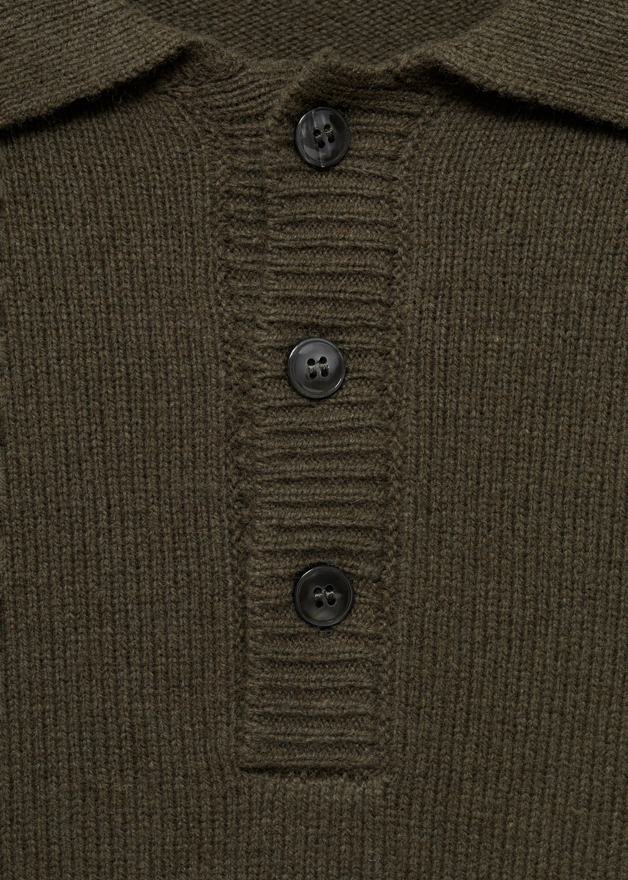 Polo collar wool sweater - Details of the article 8, Khaki. Ref: 77017936-00.