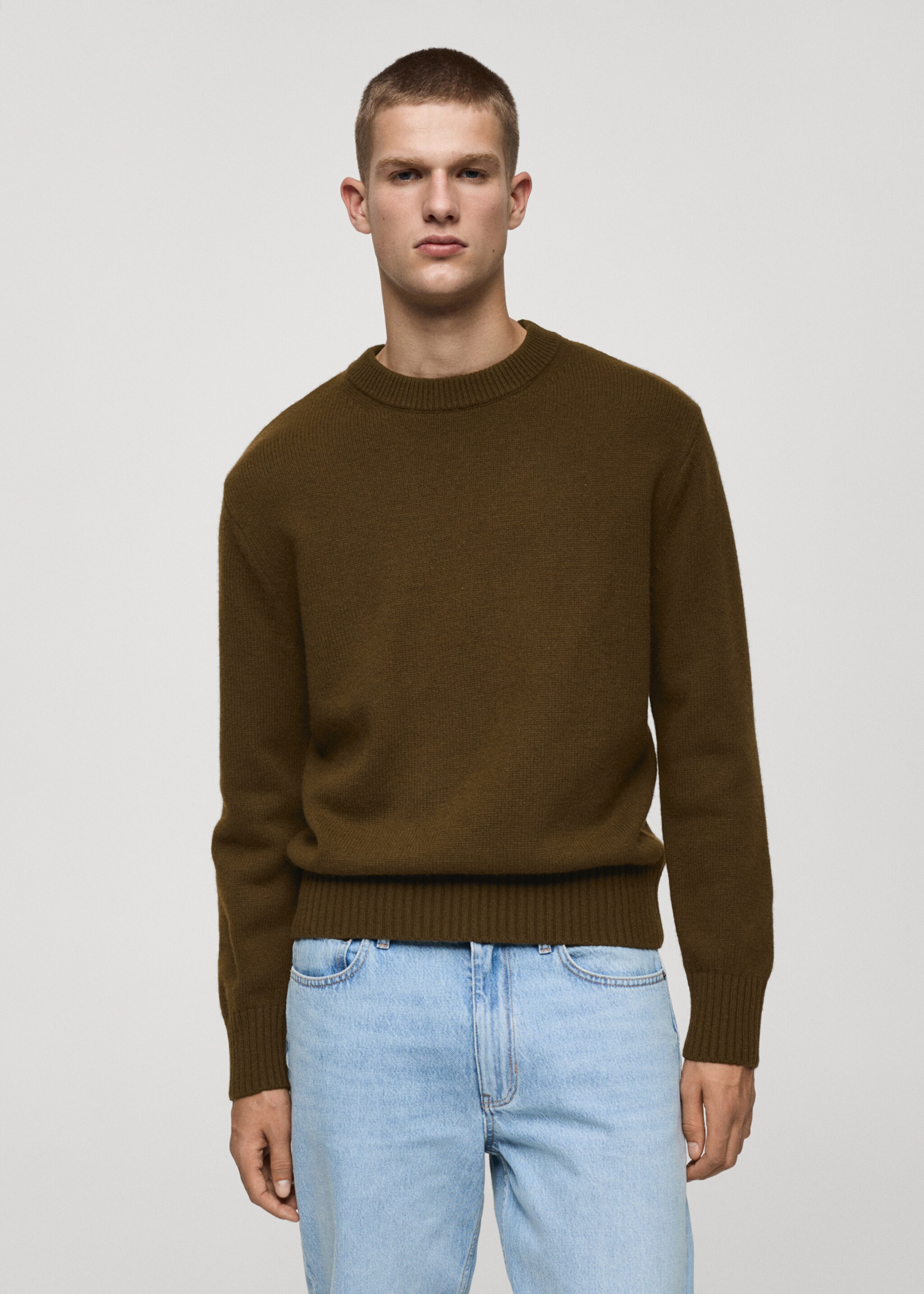 Knitted wool blend sweater - Medium plane, Olive Green. Ref: 77017938-00.