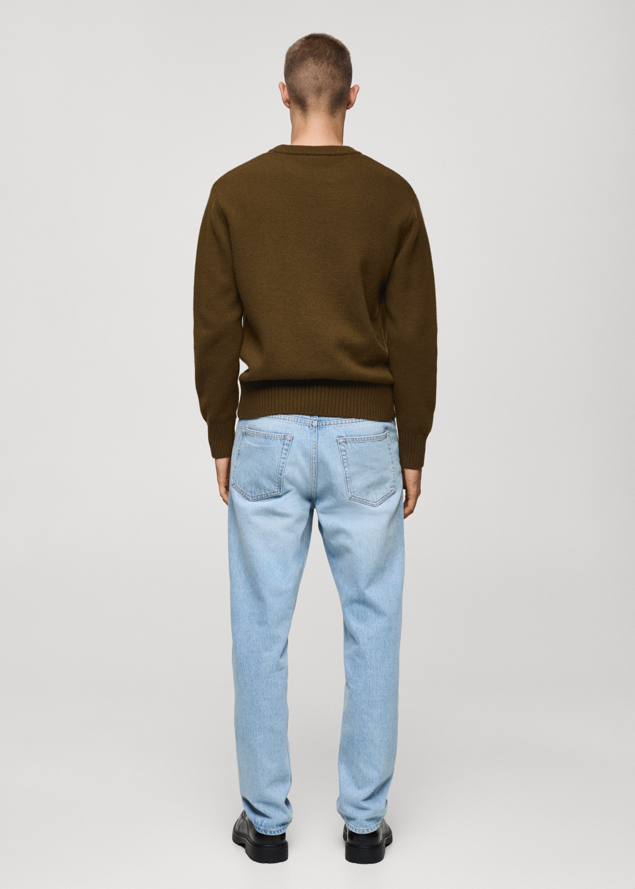 Knitted wool blend sweater - Reverse of the article, Olive Green. Ref: 77017938-00.