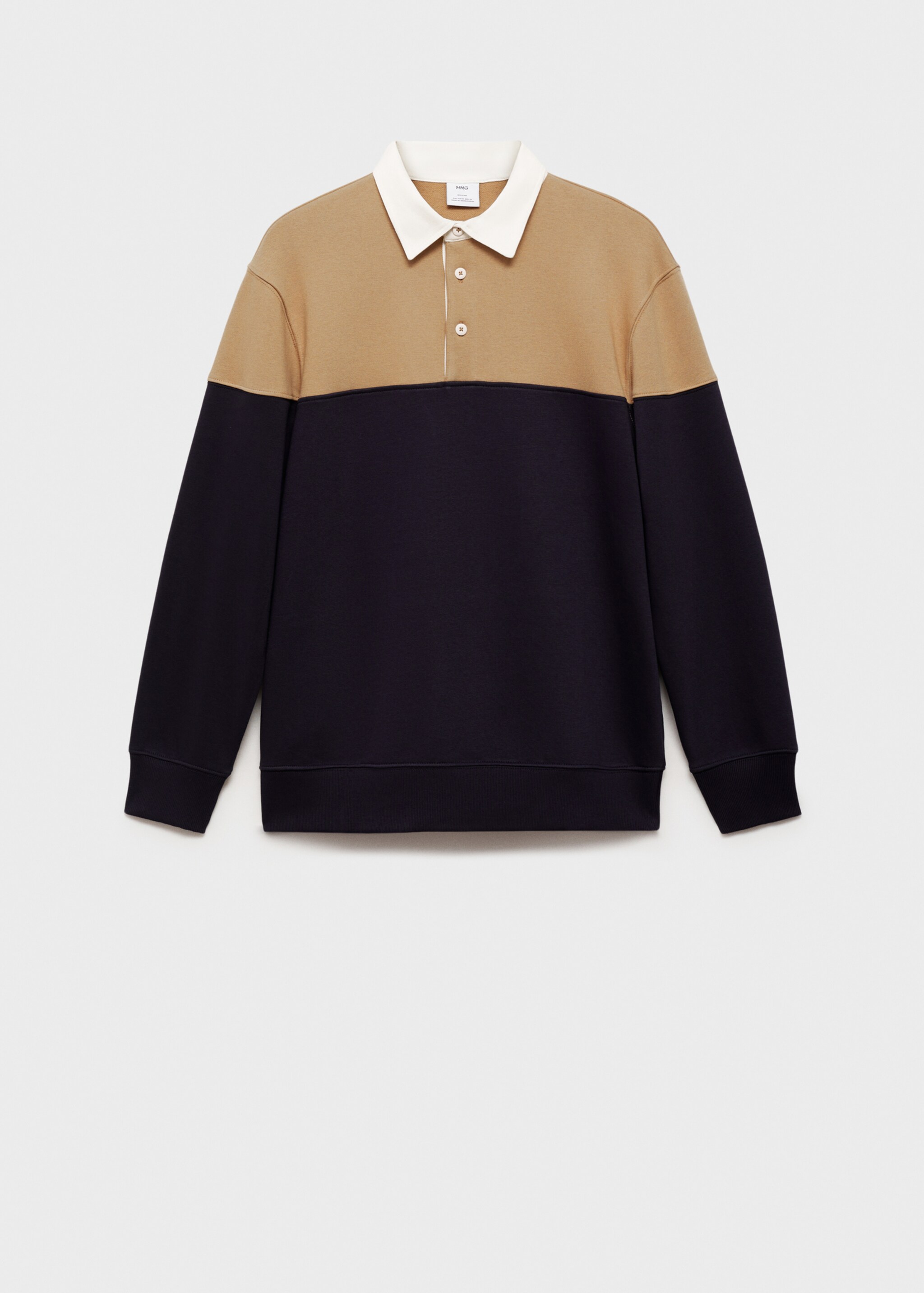 Two-tone cotton polo sweatshirt - Article without model, Dark Navy. Ref: 77017939-00.