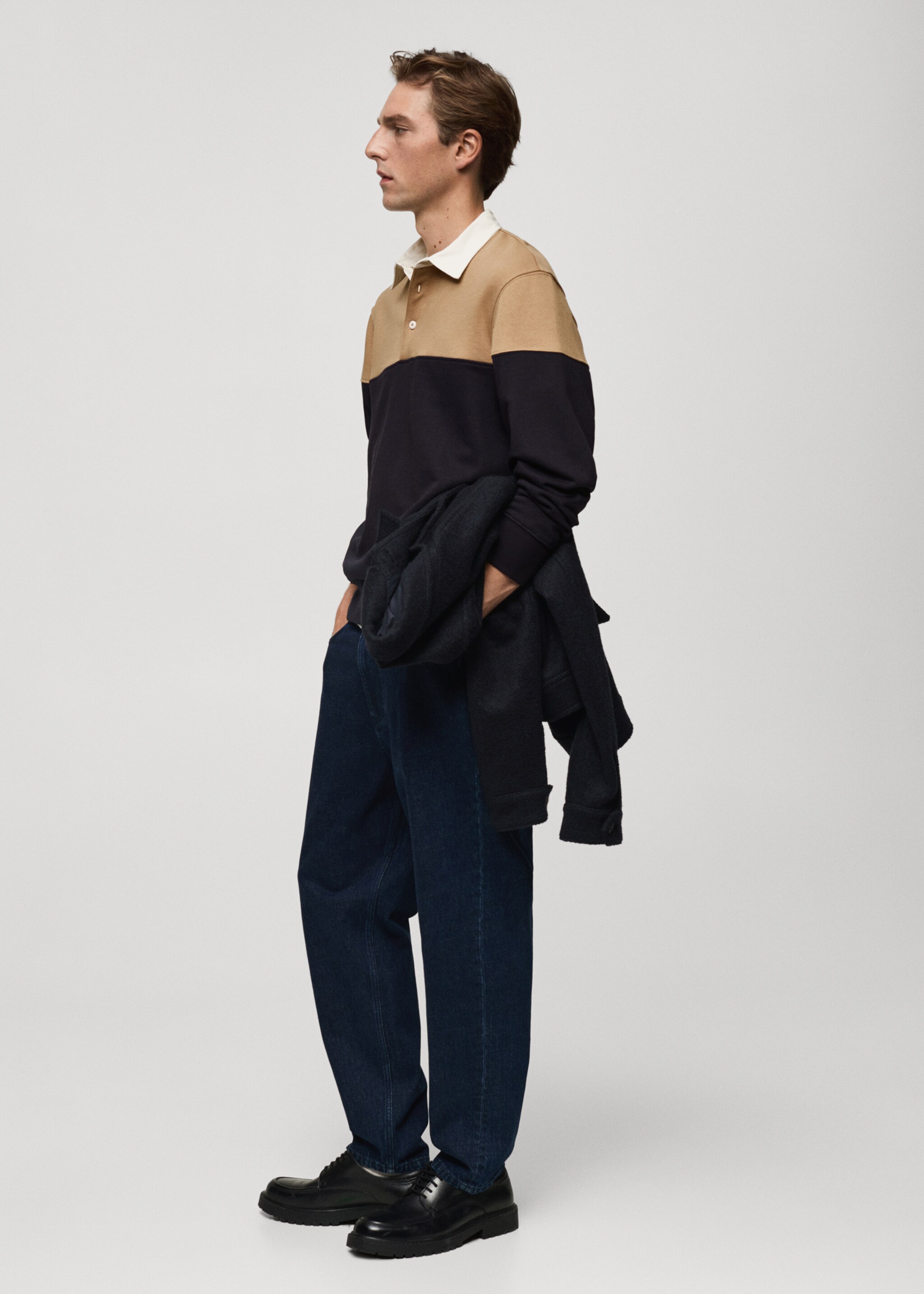 Two-tone cotton polo sweatshirt - Details of the article 2, Dark Navy. Ref: 77017939-00.