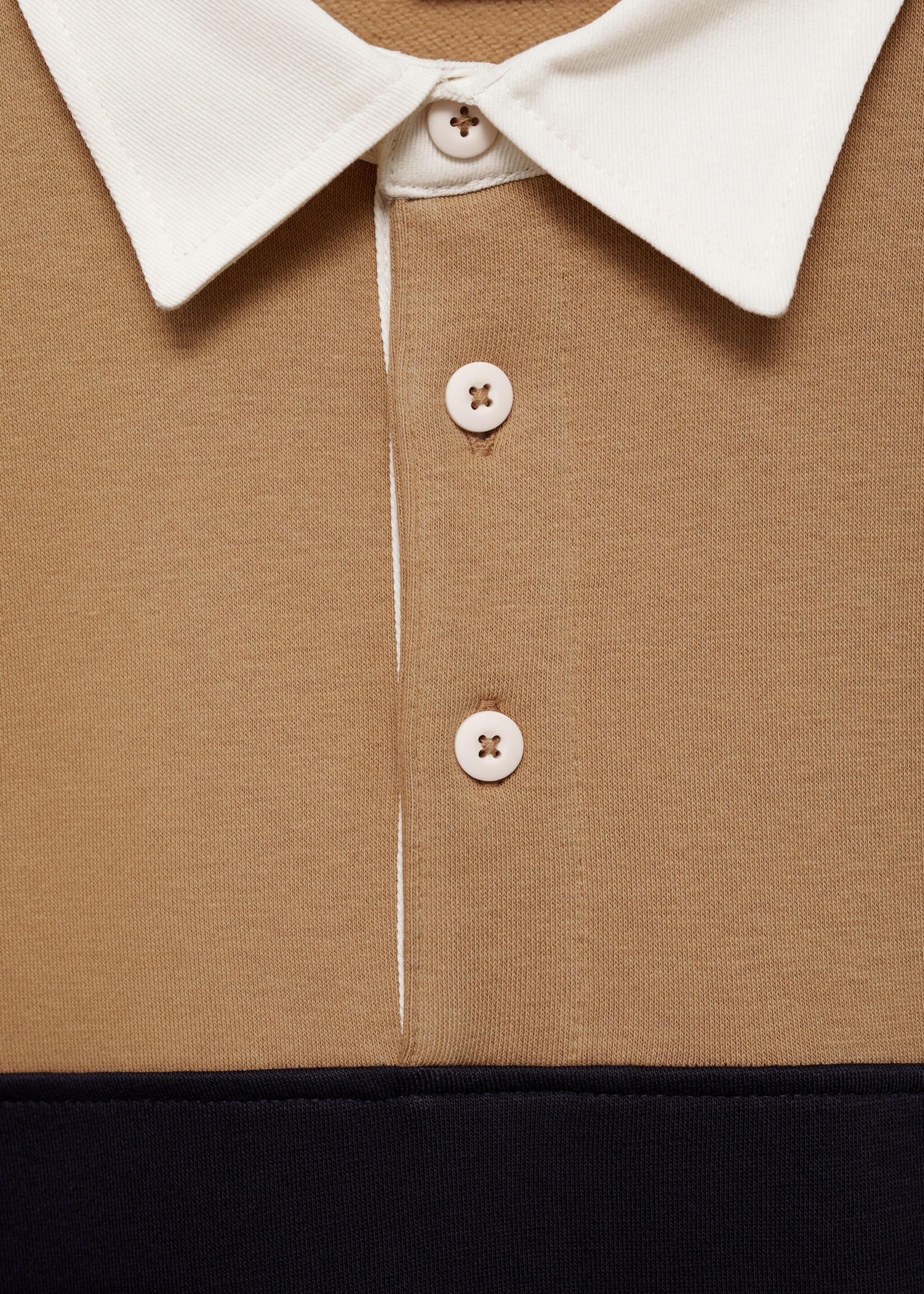 Two-tone cotton polo sweatshirt - Details of the article 8, Dark Navy. Ref: 77017939-00.