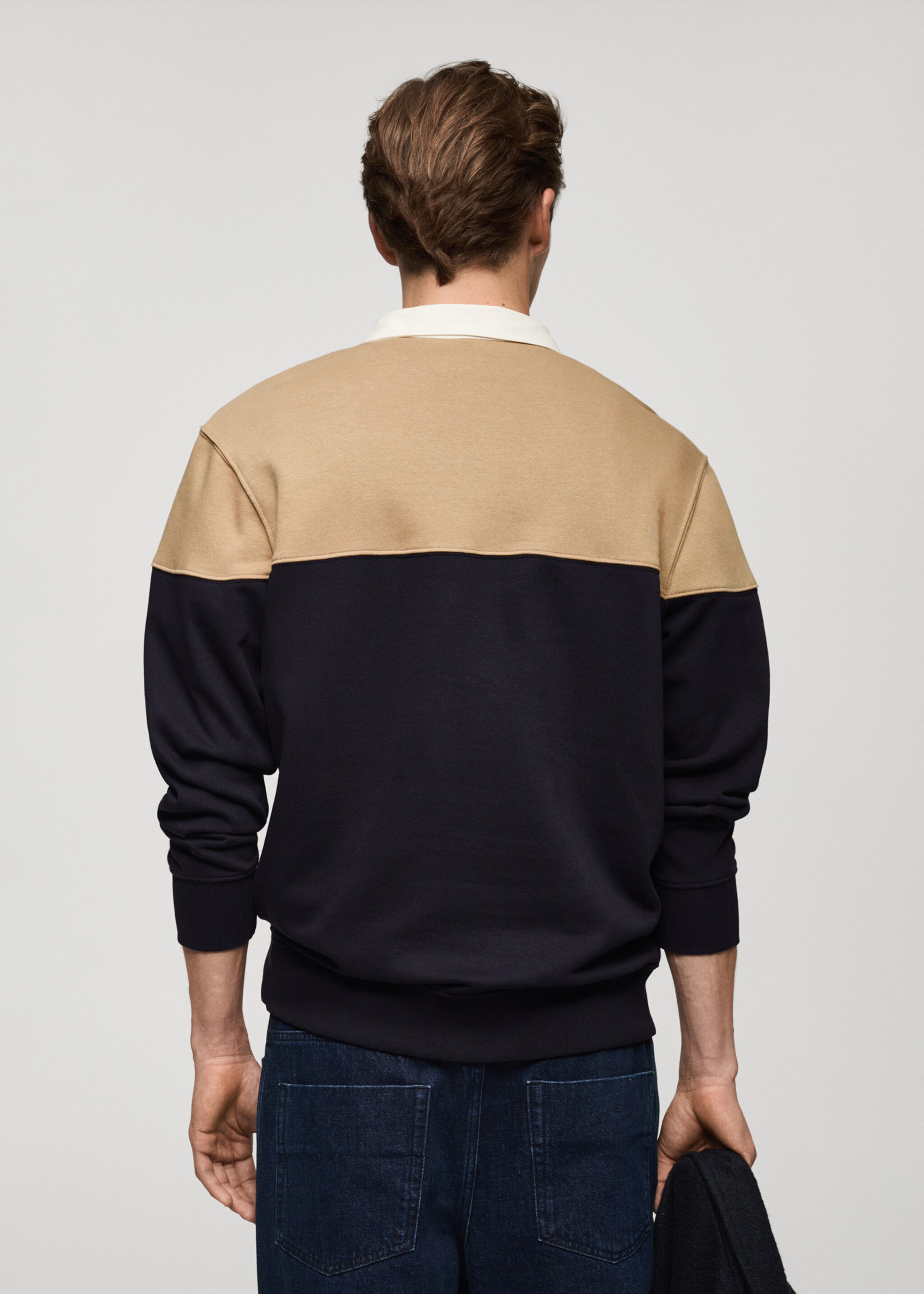 Two-tone cotton polo sweatshirt - Reverse of the article, Dark Navy. Ref: 77017939-00.