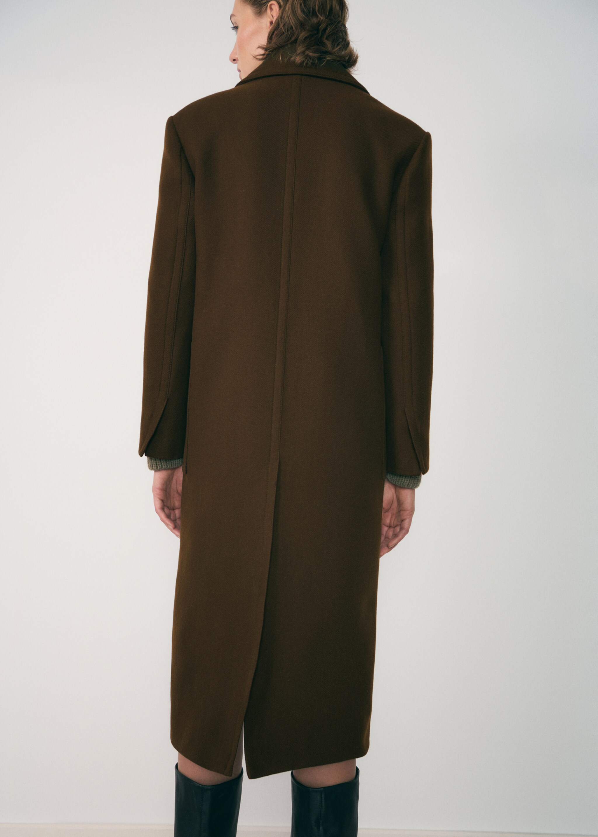 Manteau laine vierge poches - Verso de l’article, Kaki. Ref: 77017942-00.