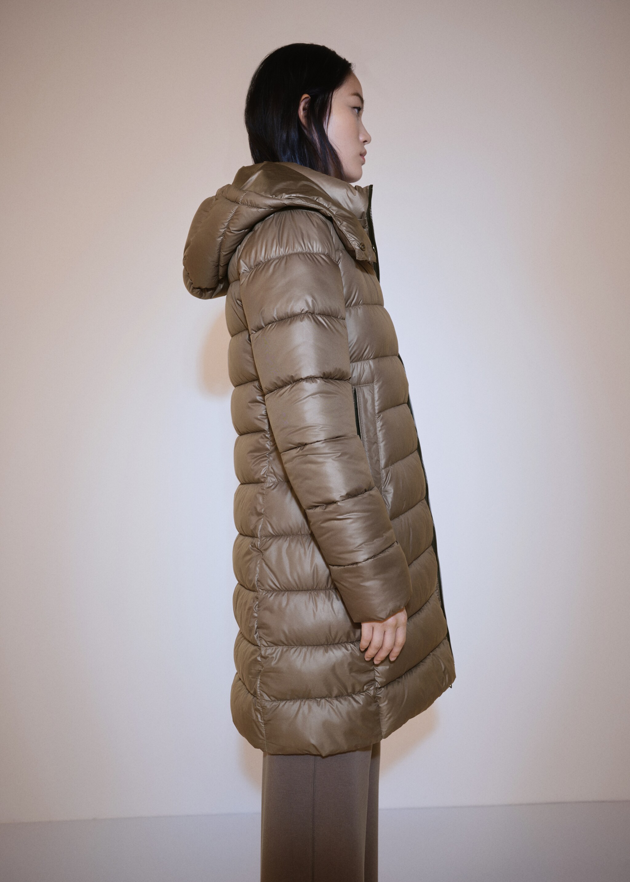 Water-repellent puffer coat - Medium plane, Medium Brown. Ref: 77018265-00.