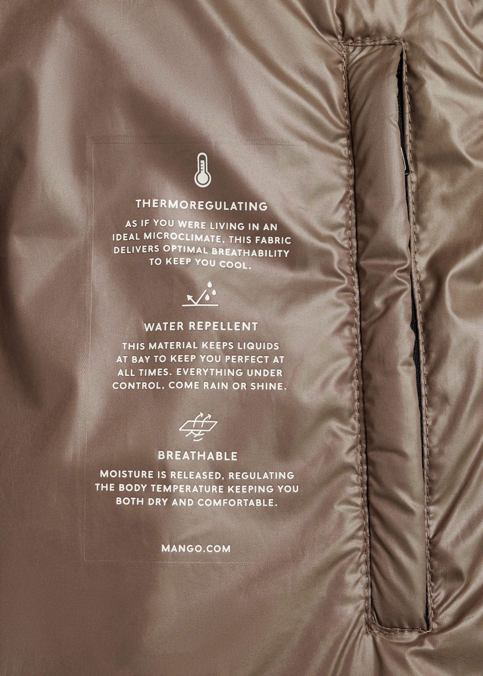 Water-repellent puffer coat - Details of the article 0, Medium Brown. Ref: 77018265-00.