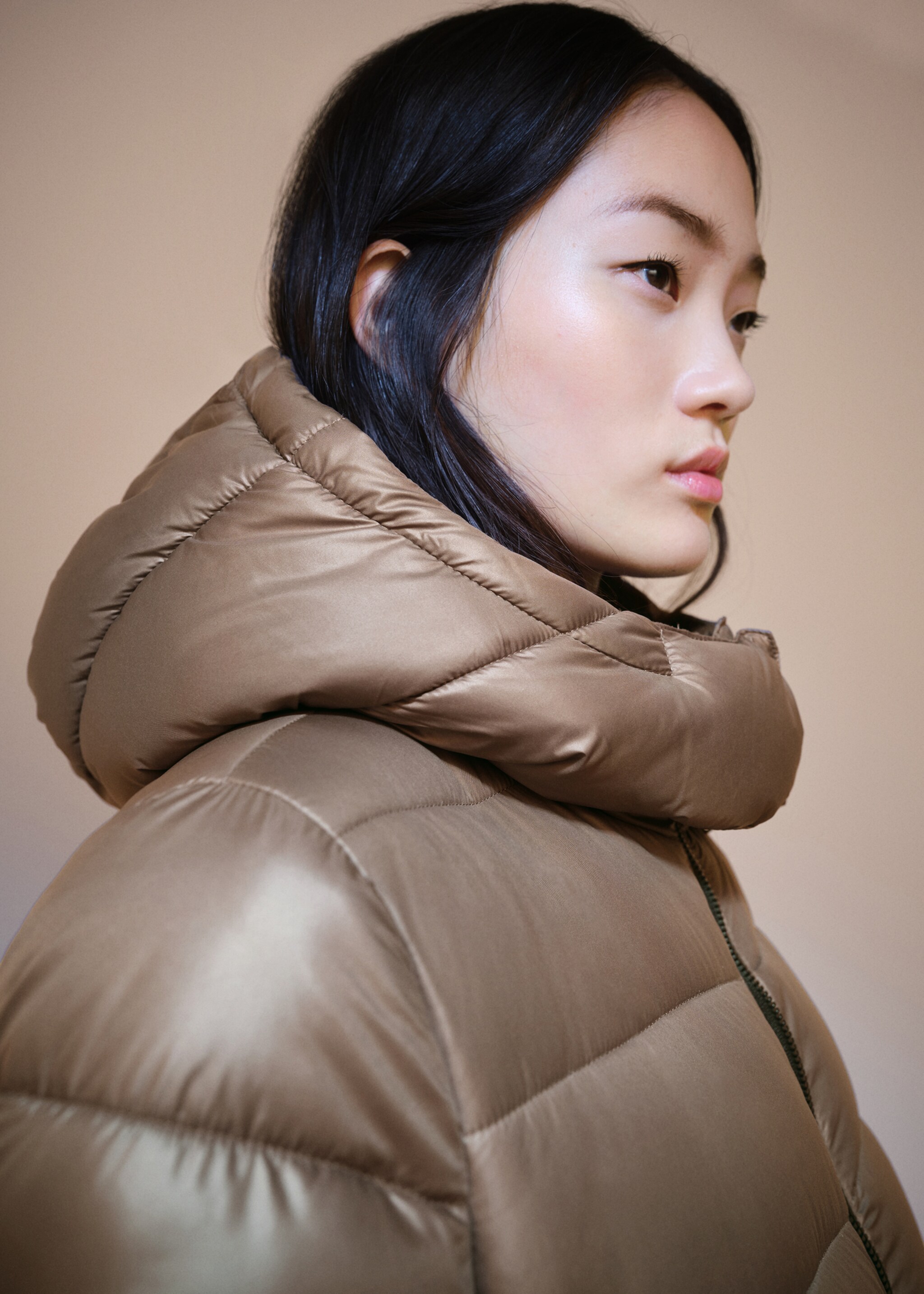 Water-repellent puffer coat - Details of the article 1, Medium Brown. Ref: 77018265-00.
