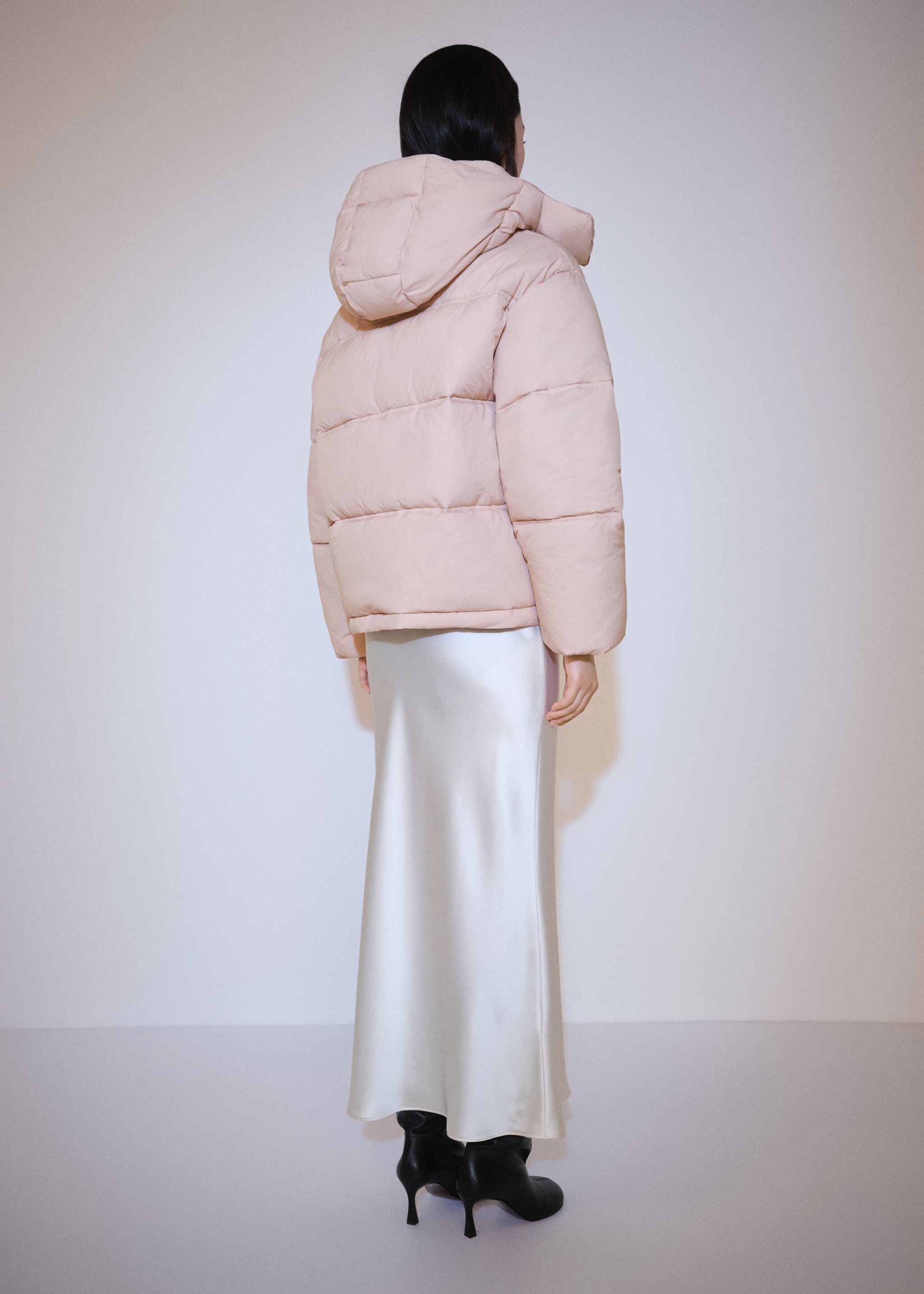 Short padded hooded anorak - Reverse of the article, Pastel Pink. Ref: 77018266-00.