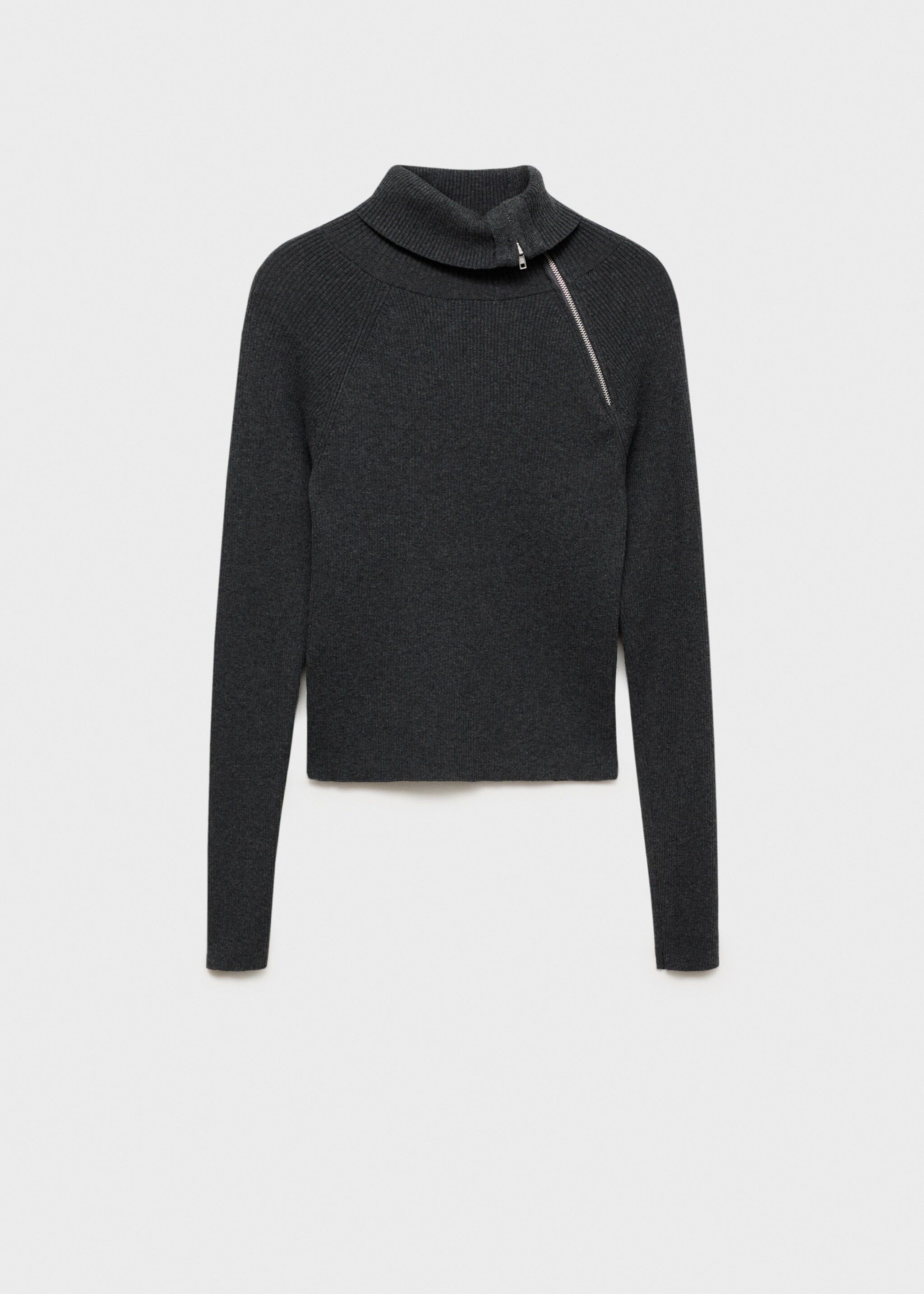 Gerippter Pullover mit Zip-Kragen - Artikel ohne Model, Grau. Ref: 77018637-00.