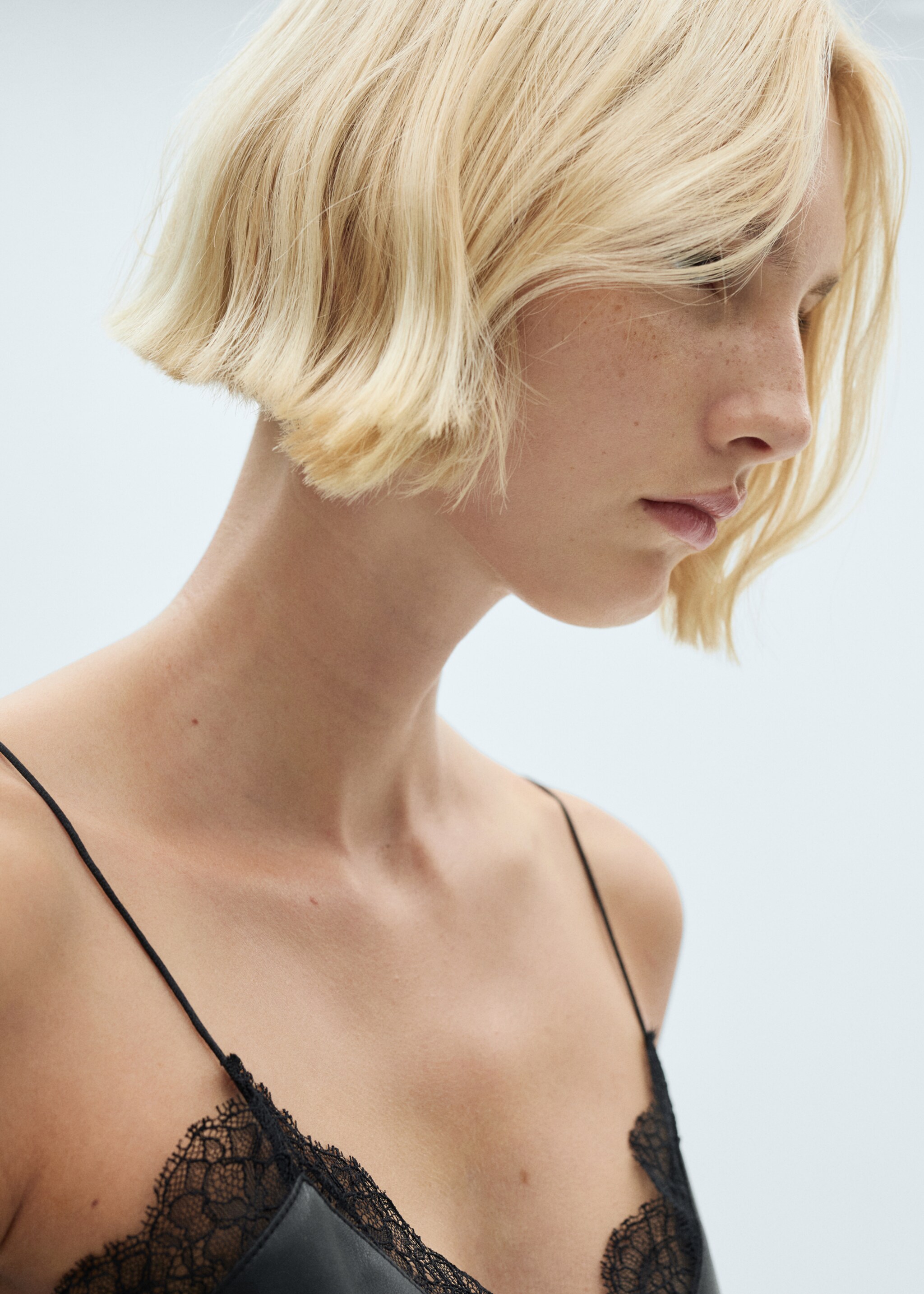 Leather-effect slip dress - Details of the article 1, Black. Ref: 77019033-00.