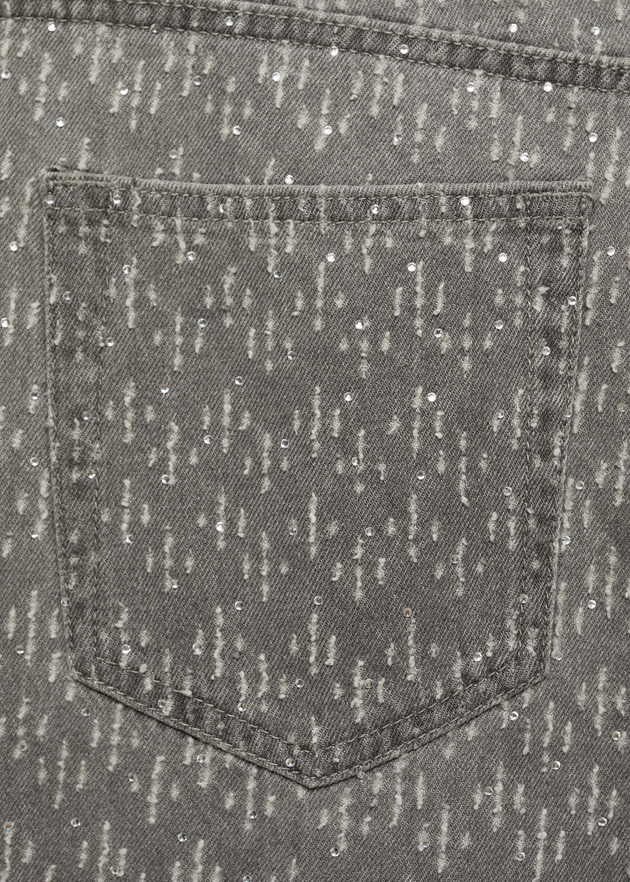 Straight-fit jeans with rhinestone detail - Details of the article 0, Denim Grey. Ref: 77019057-00.