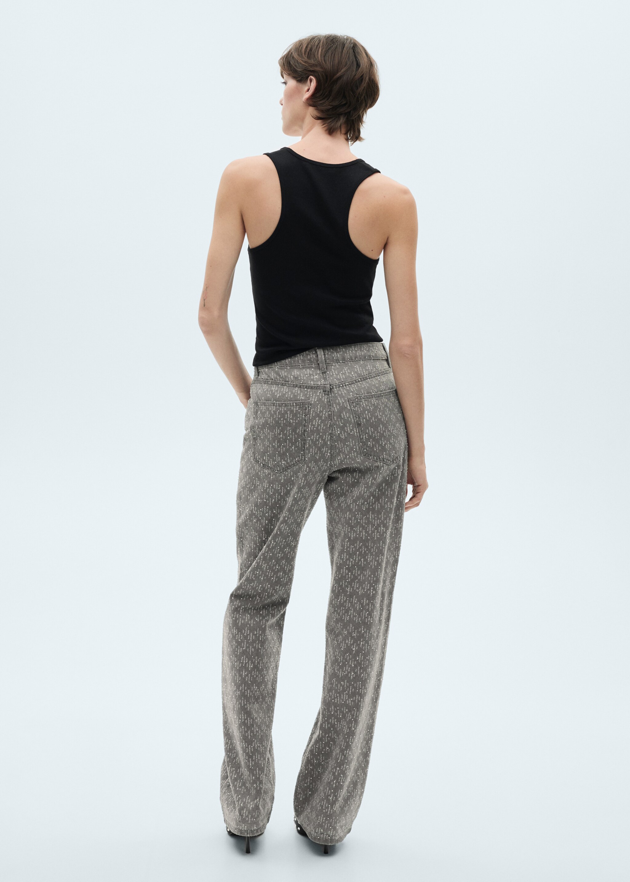 Straight-fit jeans with rhinestone detail - Reverse of the article, Denim Grey. Ref: 77019057-00.