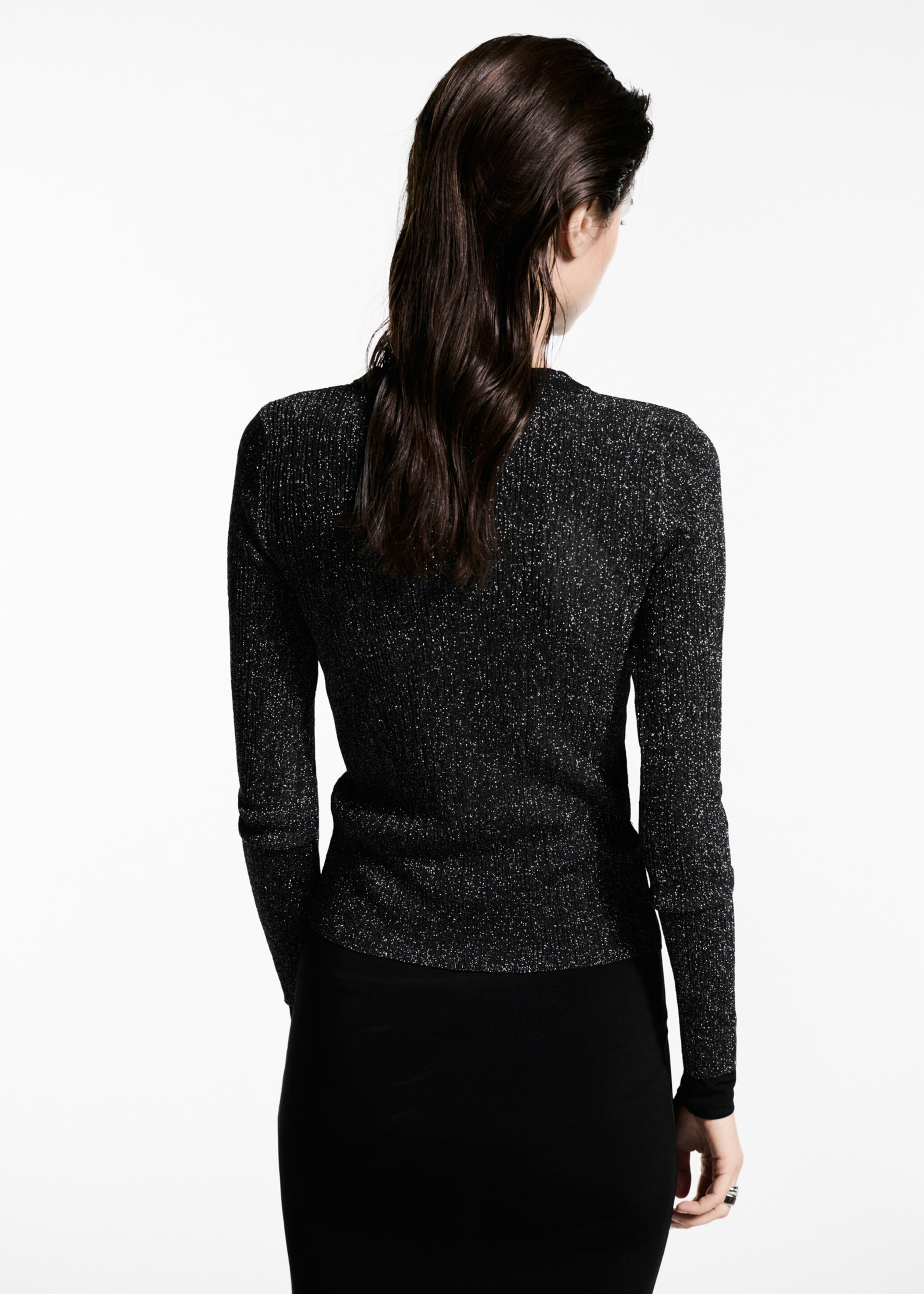 Crewneck lurex sweater - Reverse of the article, Black. Ref: 77019061-00.